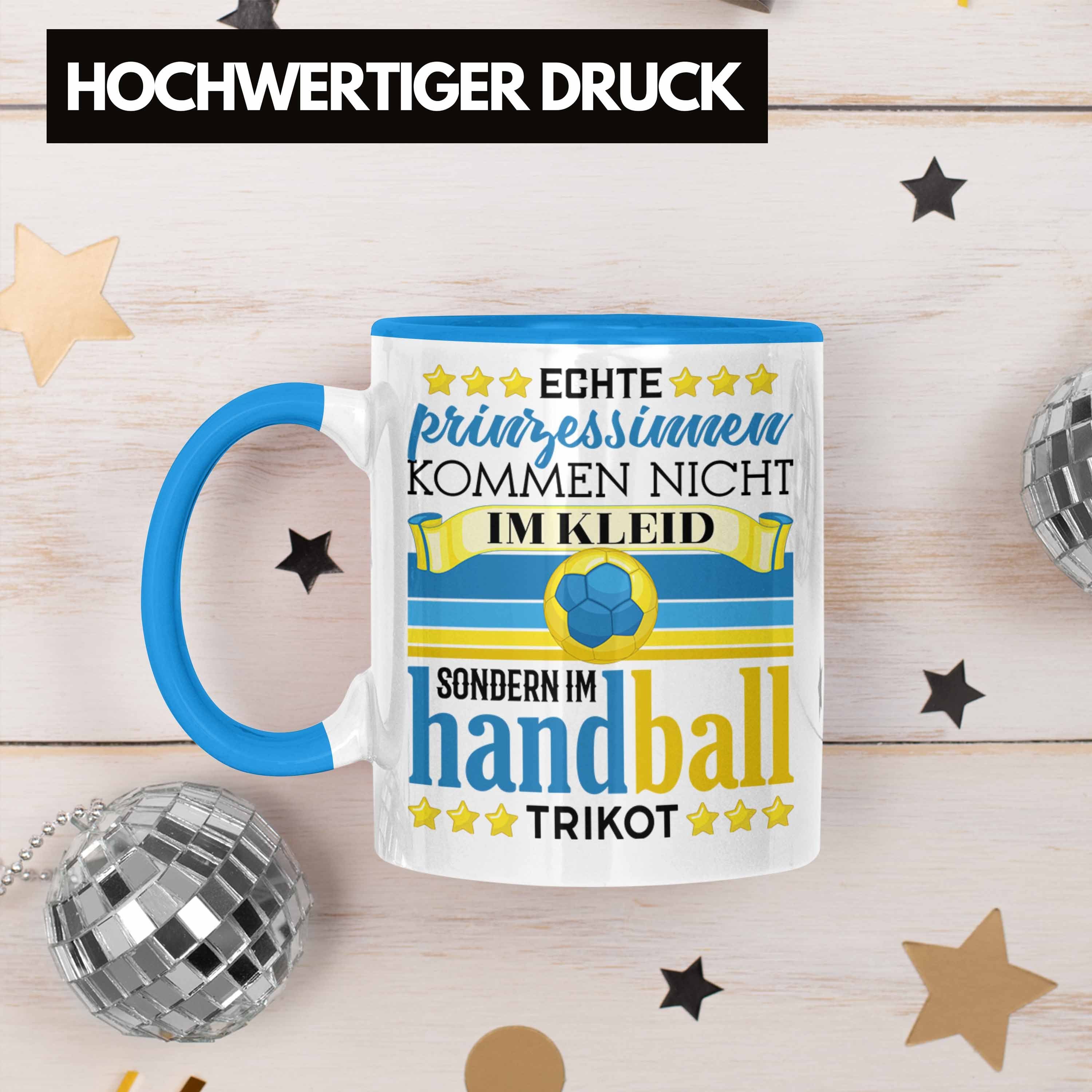 Trendation Handball Tasse Geschenkidee Spruch Blau Geschenk Handball-Spielerin Tasse Frauen