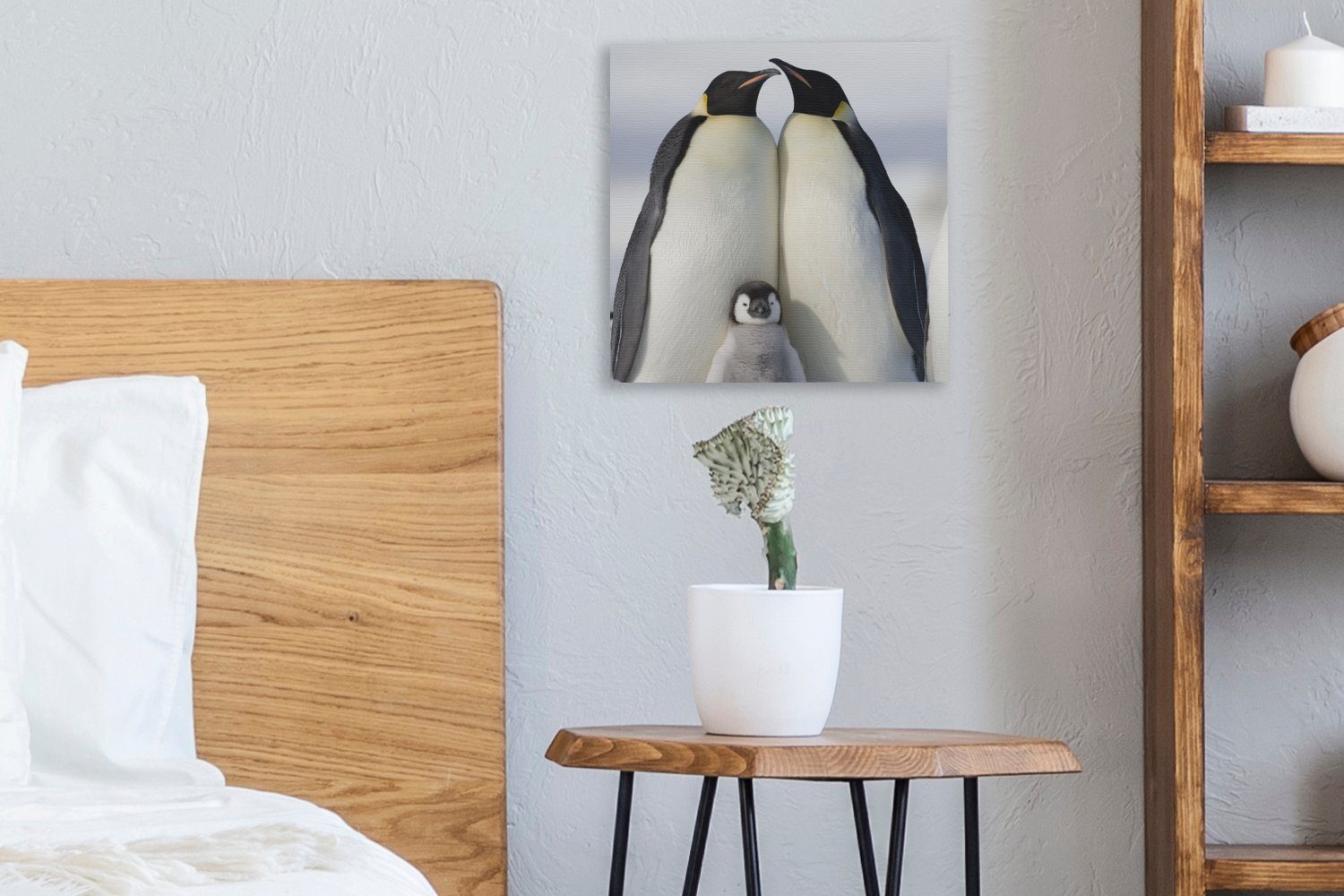 Wohnzimmer OneMillionCanvasses® Pinguin Schlafzimmer Leinwandbild für Bilder (1 St), Leinwand - Schnee, - Familie