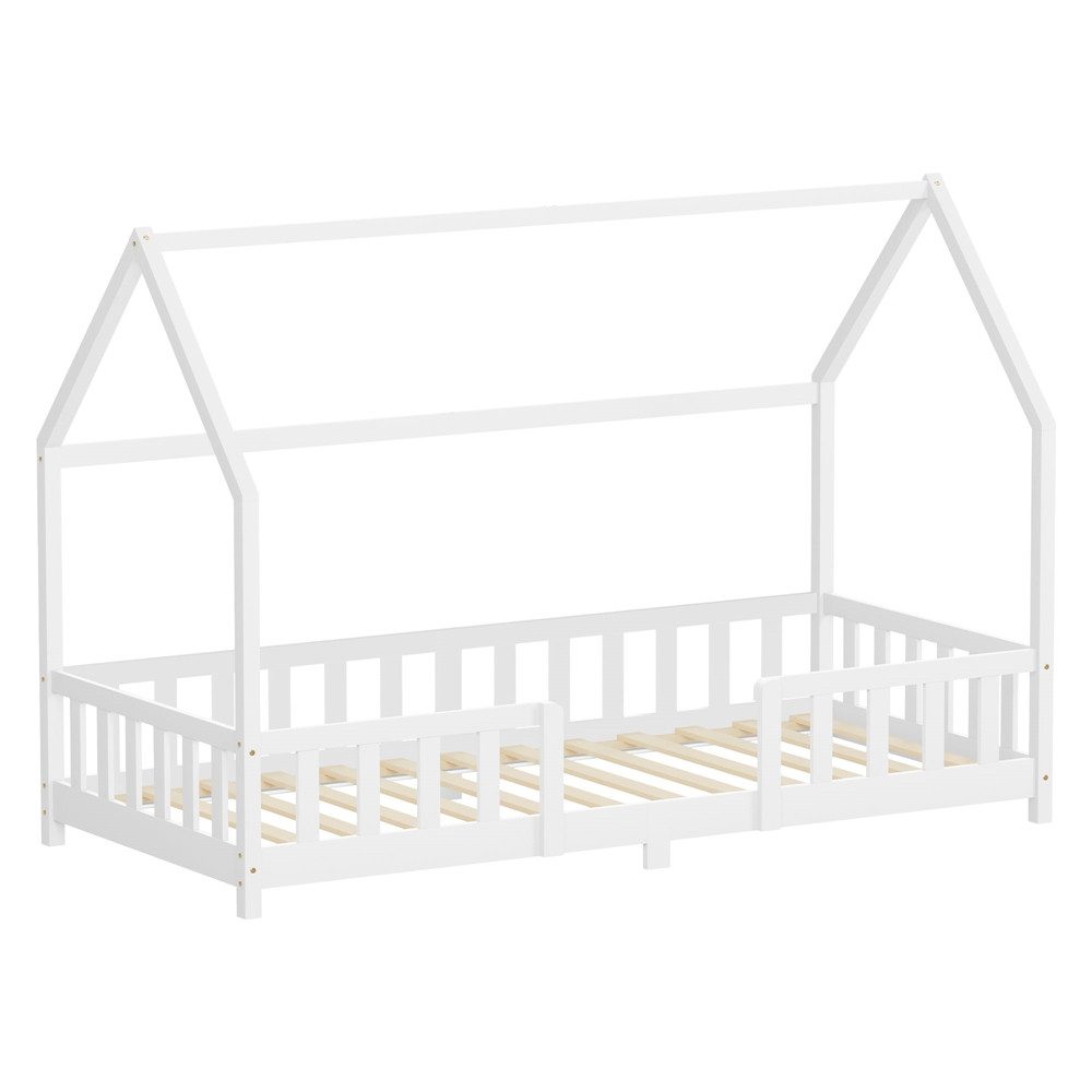 ML-DESIGN Spielbett Hausbett Kinderbett inkl. Lattenrost kreativ Bodenbett für Kinder, Abenteuerbett ohne Matratze 90x200cm Holzbett Weiß Kiefer Bettgestell