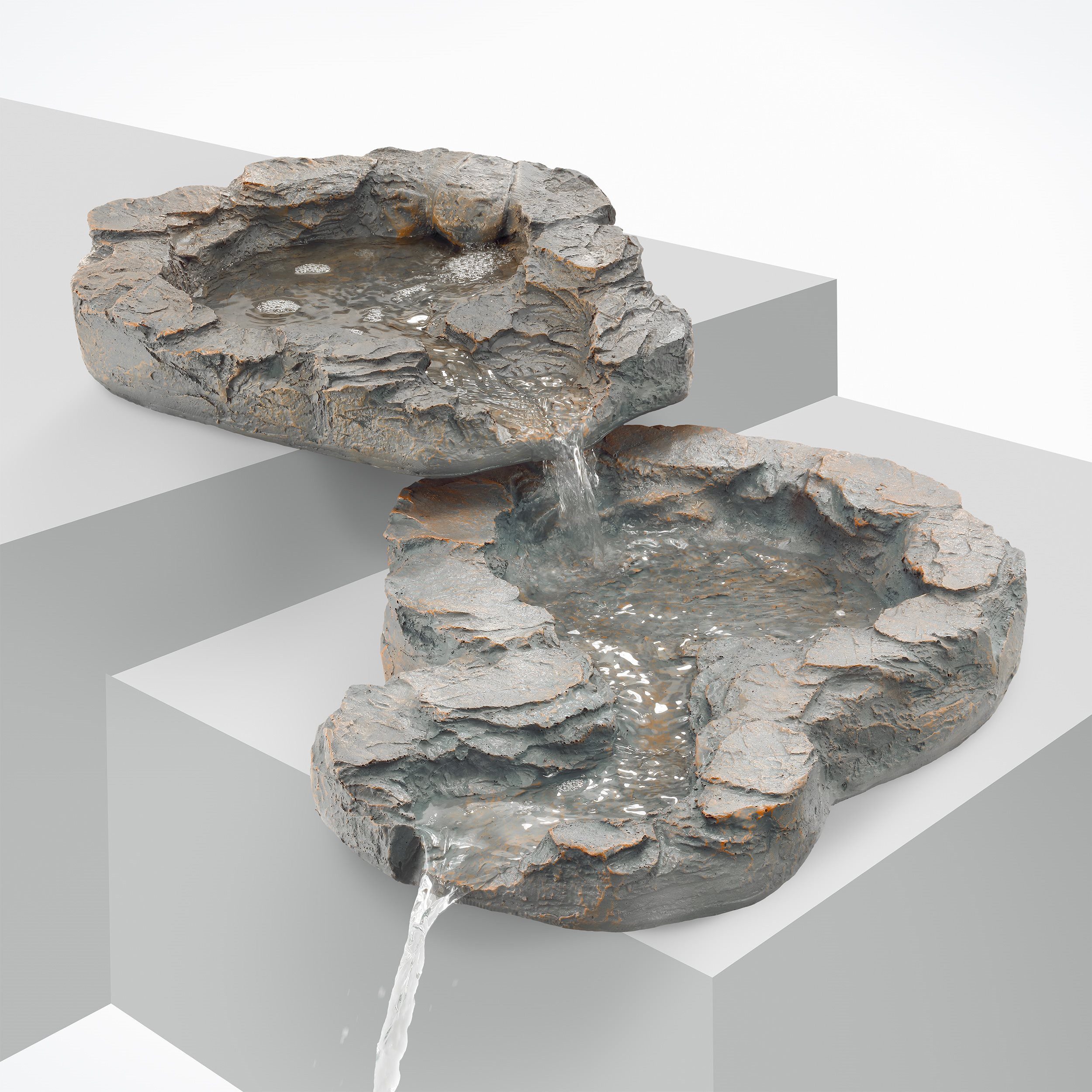 esotec Bachlaufschale Solarpumpe + Bachlaufschalenset 2teilig 650l/h 12Wp 3m Schlauch 101308, Komplettset, 12-tlg., Bachlauf Komplettset, Detailgetreu nachgebildete Steinstruktur aus Polyresin