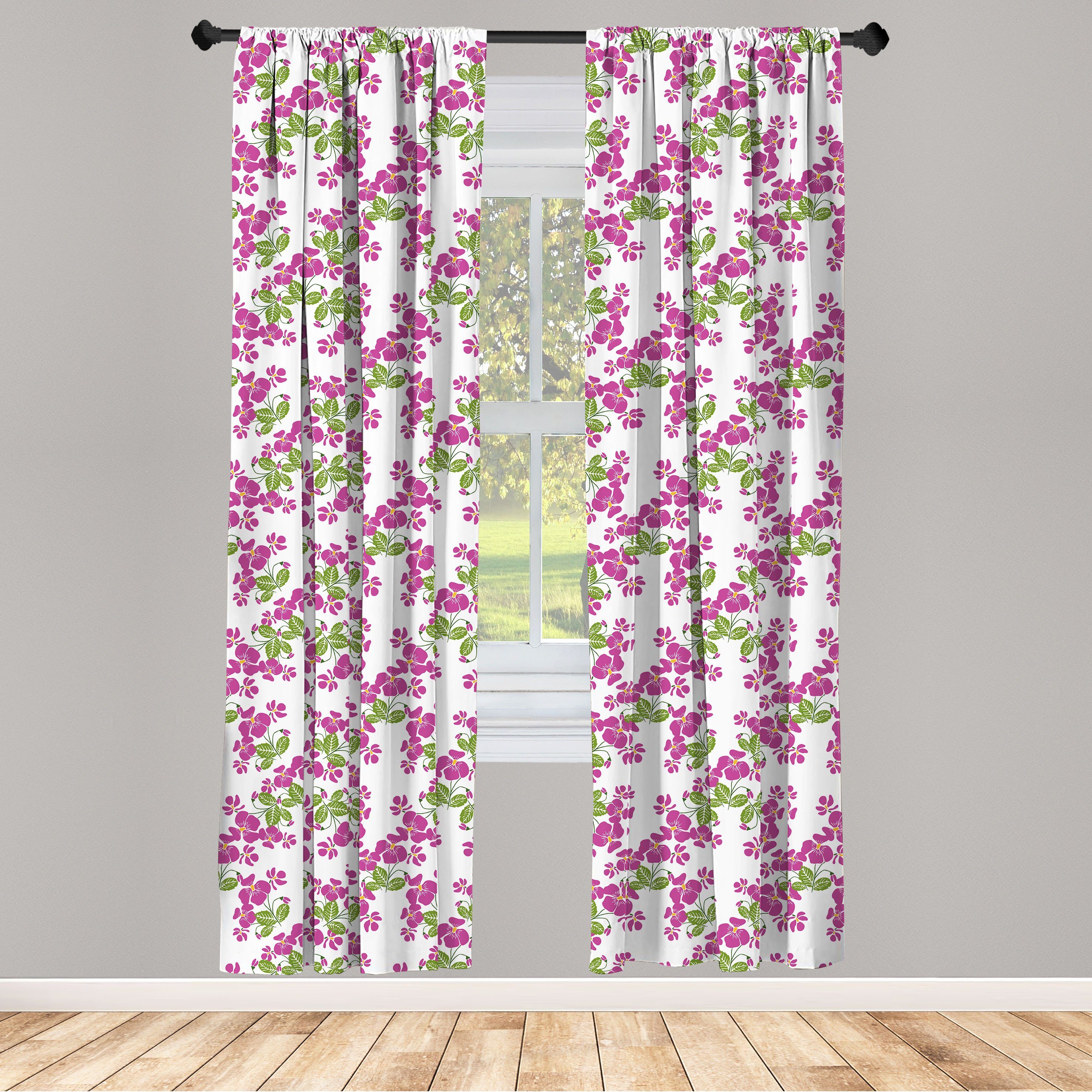 Gardine Vorhang für Wohnzimmer Schlafzimmer Dekor, Abakuhaus, Microfaser, Blumen Frühling Romantik Blumen blühen