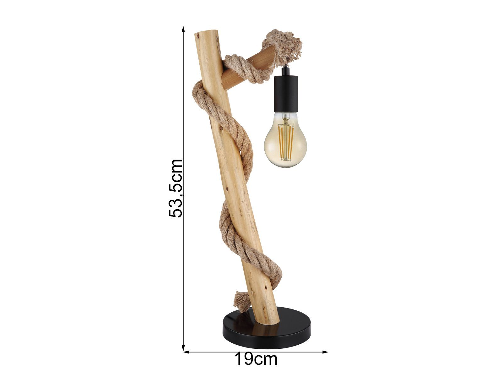 GLOBO LIGHTING LED Nachttischlampe, Dimmfunktion, LED wechselbar, Warmweiß, groß-e ausgefallen-e maritim-e mit Holz & Seil dimmbar, H: 53,5cm