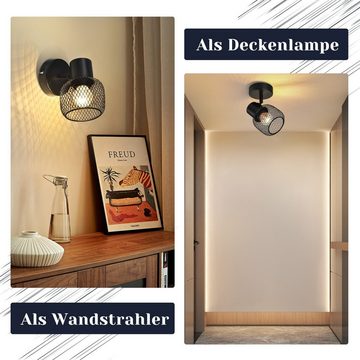 Nettlife Wandstrahler Innen Schwarz Metall Flurlampe Vintage E27, Schwenkbar 330°, LED wechselbar, Küche Kinderzimmer Wohnzimmer Schlafzimmer
