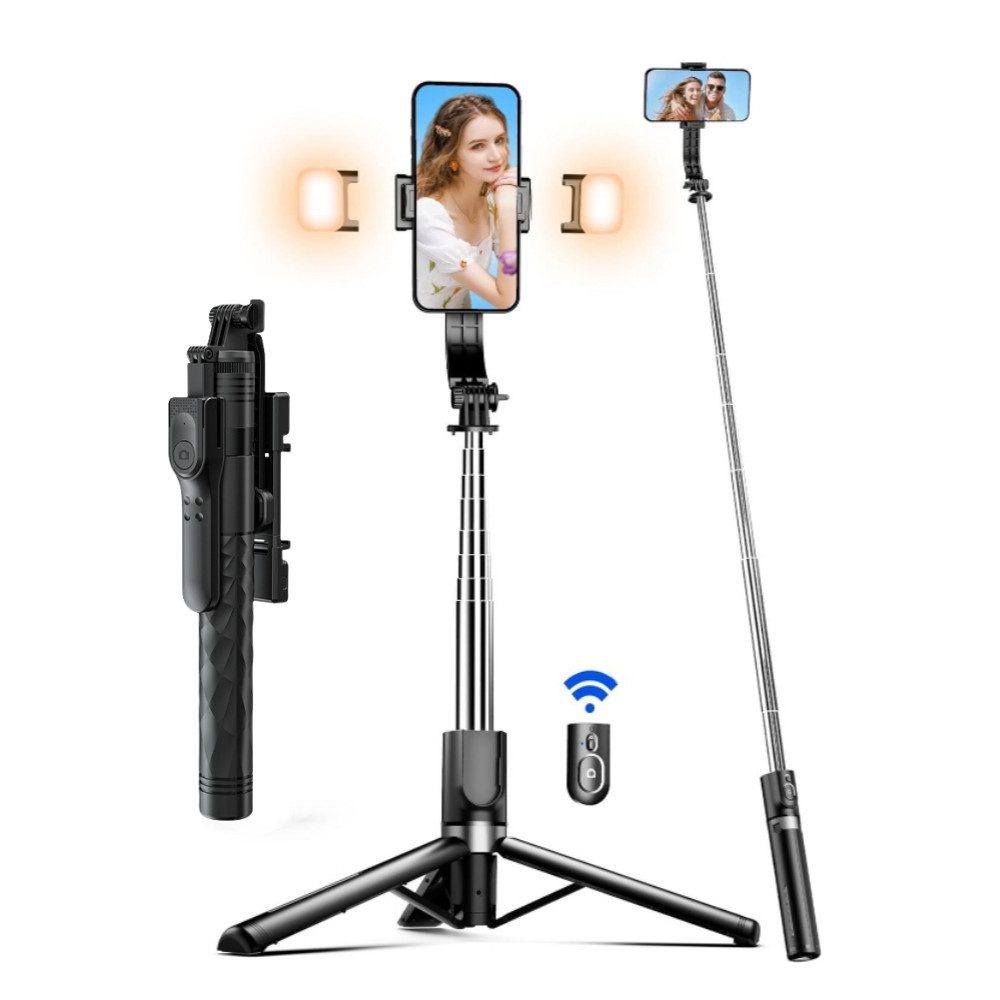 DESUO Selfie-Stick 170CM Bluetooth Selfie Stick Handy Stativ mit 2 Fülllicht für iPhone