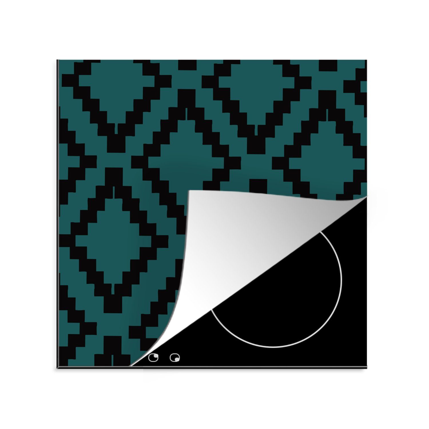 MuchoWow Herdblende-/Abdeckplatte Blöcke - Muster - Grün, Vinyl, (1 tlg), 78x78 cm, Ceranfeldabdeckung, Arbeitsplatte für küche
