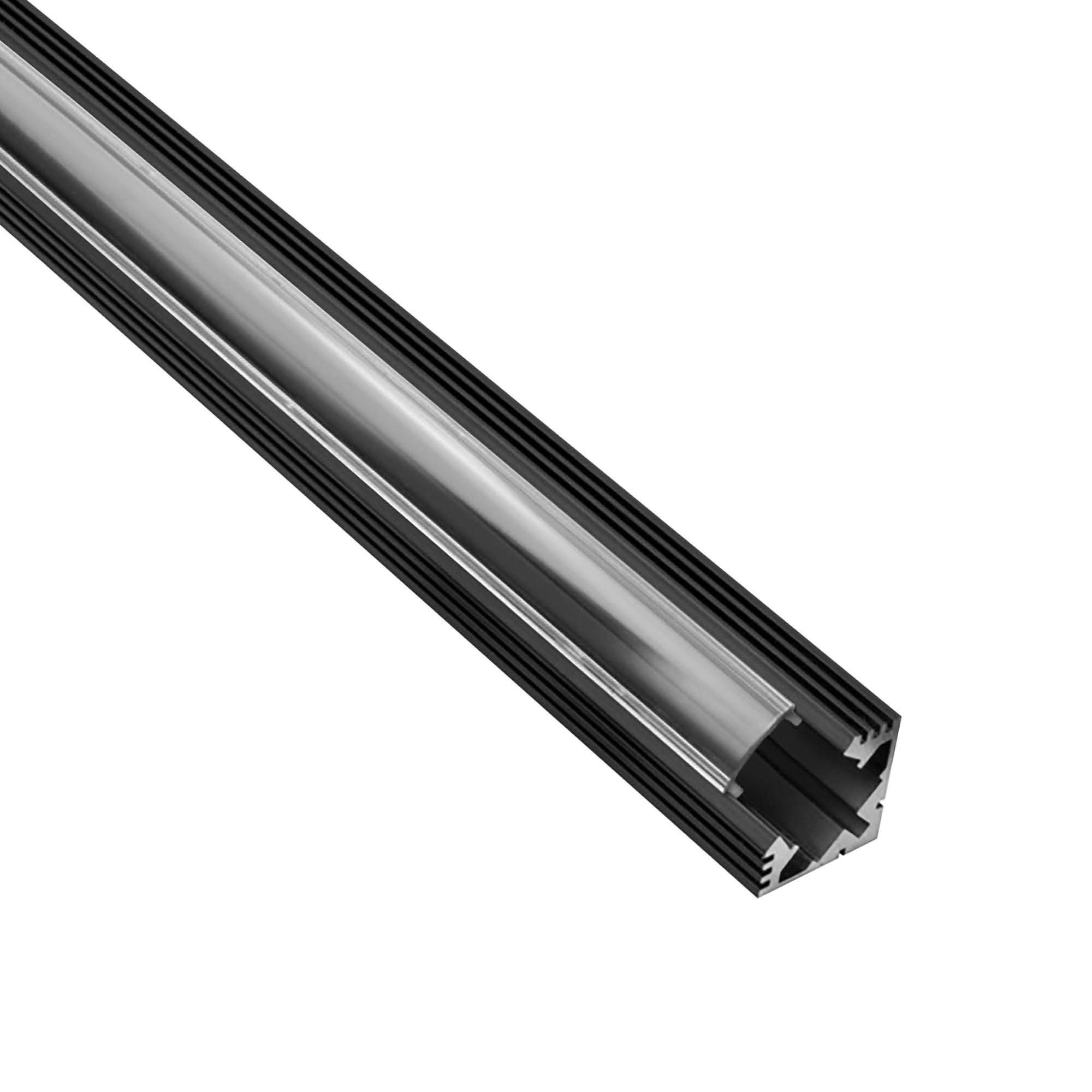 LED-Stripe-Profil A19 LED Profil Schwarz mit Abdeckung – Eckprofil 90° - 2m klar