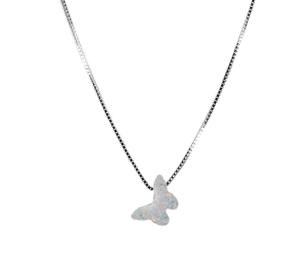 Edellis Charm-Kette Vergoldete, rhodinierte Box Silber Halskette mit Schmetterling Opal