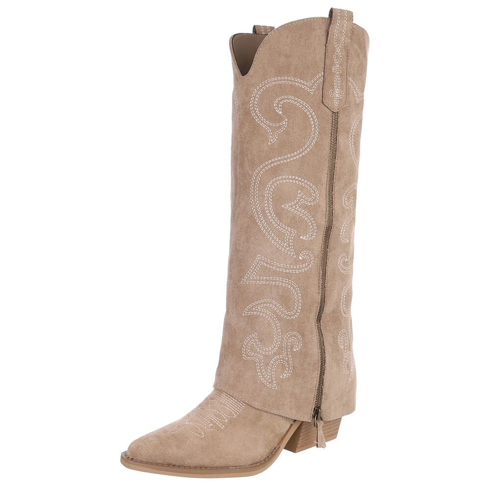 Ital-Design Hochwertige Damen-Stiefel mit Blockabsatz und Details Westernst günstig online kaufen