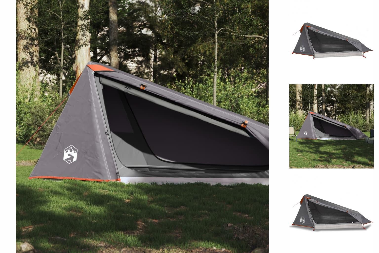 vidaXL Kuppelzelt Zelt Campingzelt Tunnelzelt 1 Person Grau und Orange Wasserdicht