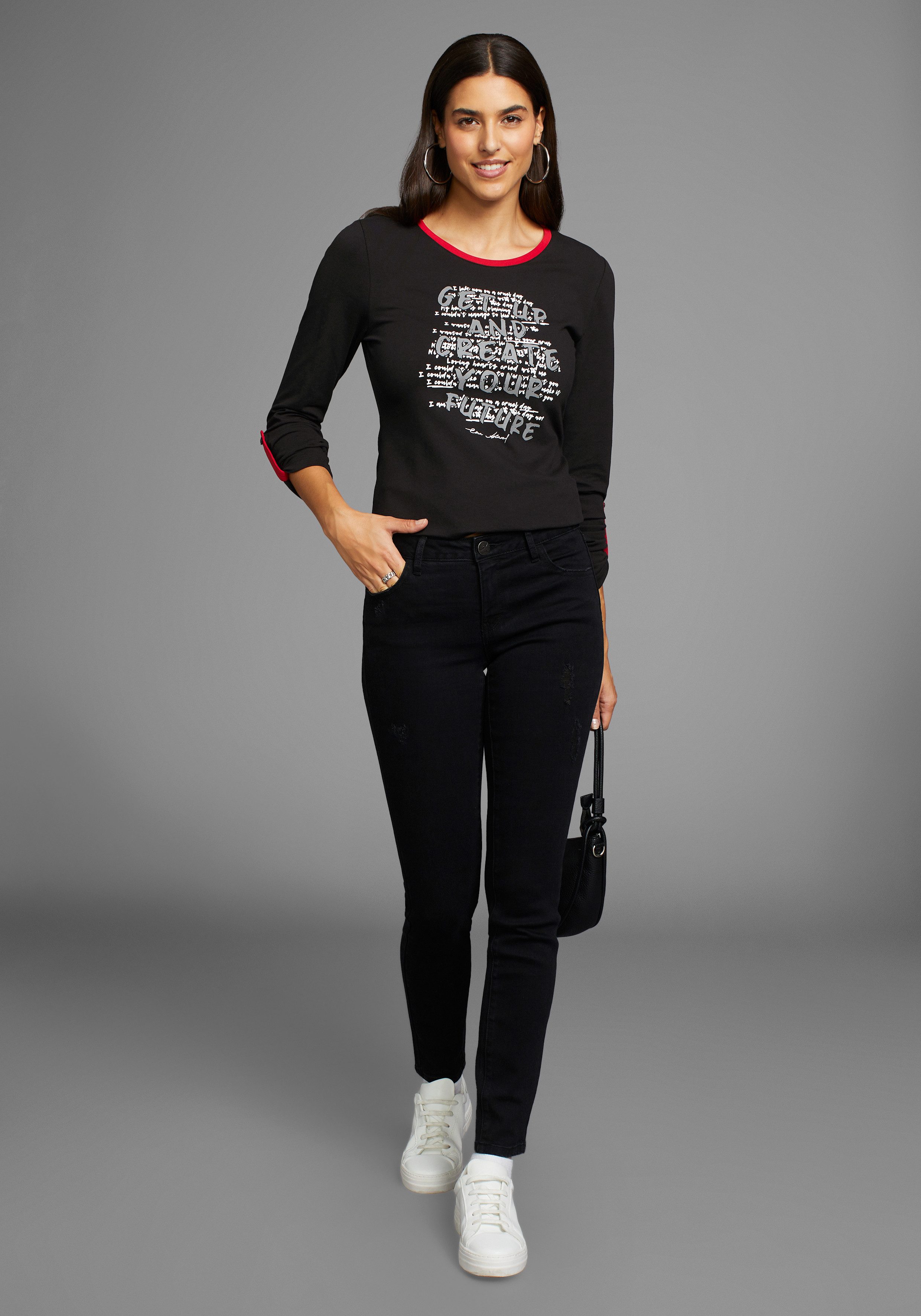 Laura Scott 3/4-Arm-Shirt mit modischem Frontprint & farbigen Details. Reduzierter Preis € 9,63. Unverbindliche Preisempfehlung € 29,99