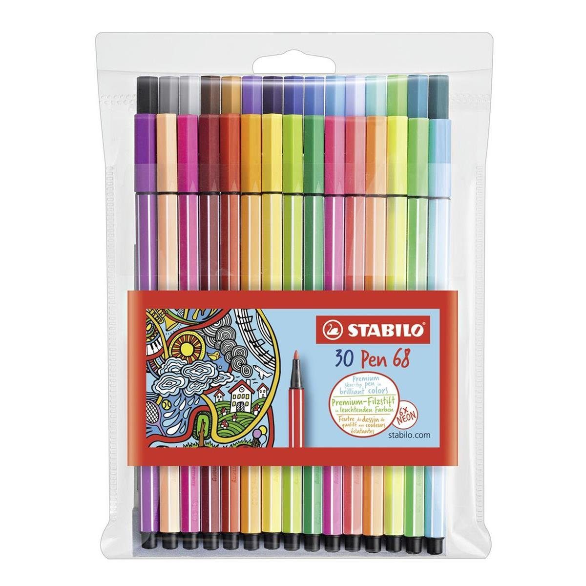 STABILO Faserstift STABILO Pen 68 Filzstift - 1 mm - 30er Etui - Kunststoffetui