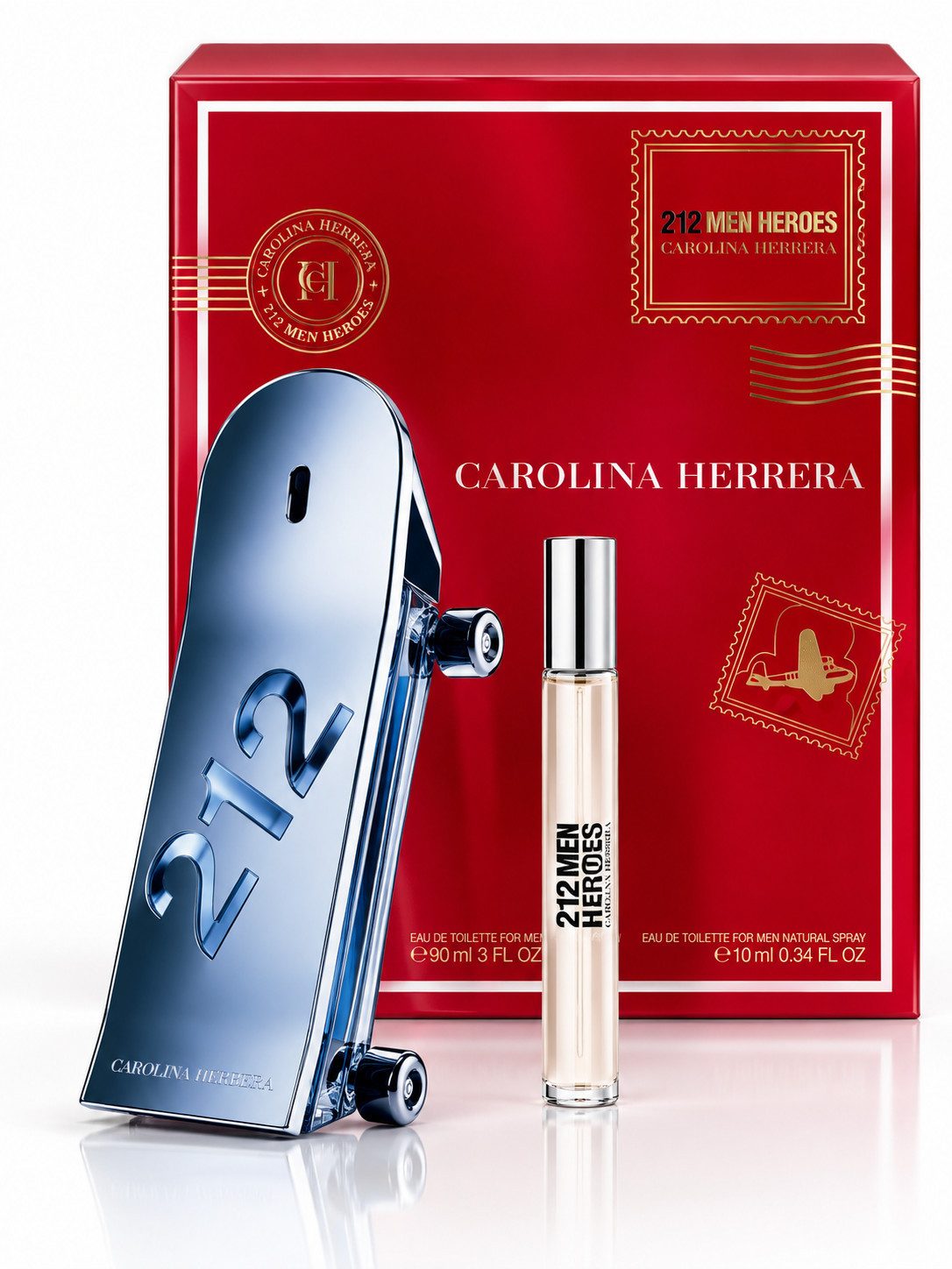 Carolina Herrera Duft-Set 212 Men Heroes Geschenkset, 2-tlg., Eau de Toilette 90 ml + Travel Spray 10 ml