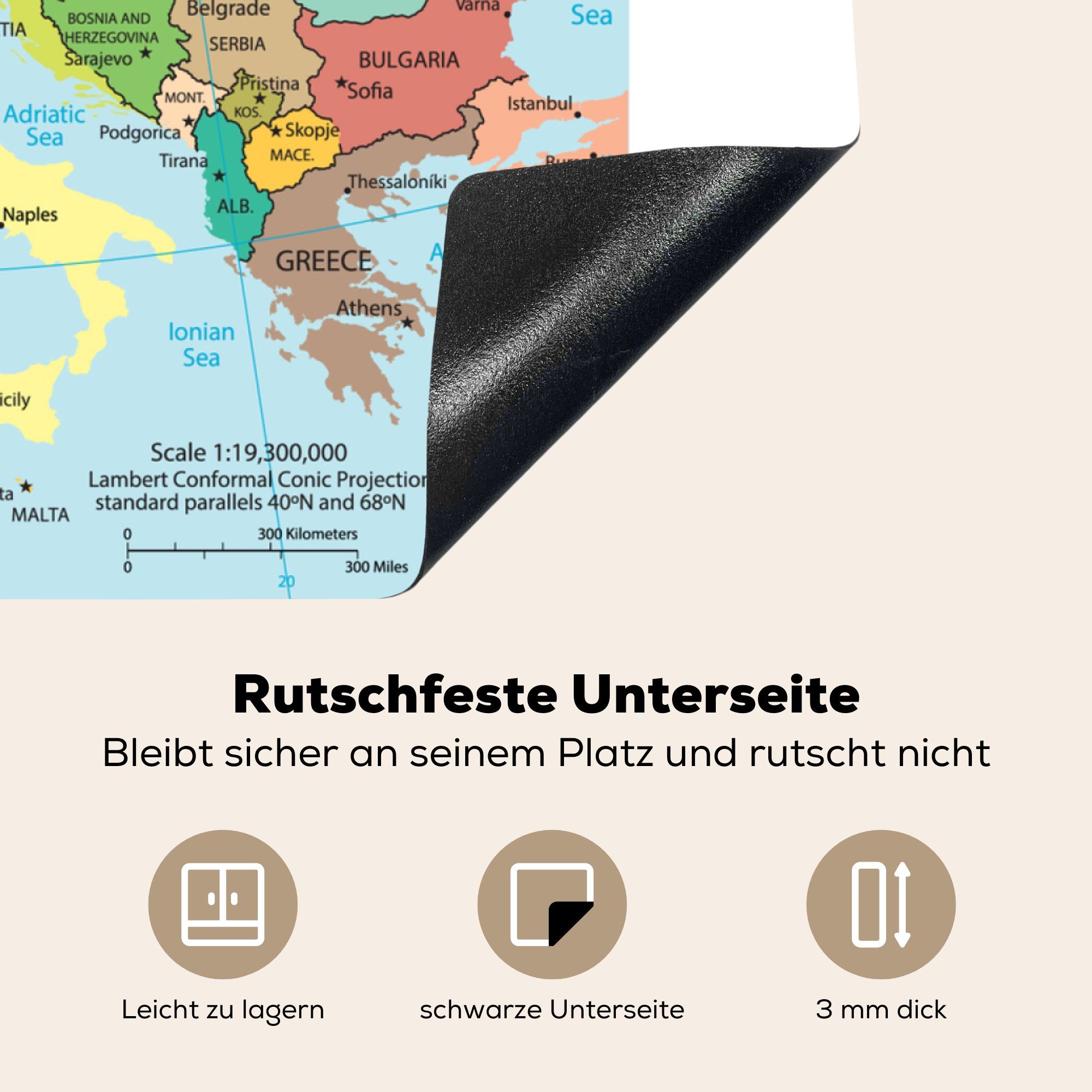 für - Politik, Arbeitsplatte (1 tlg), - Europa Ceranfeldabdeckung, Vinyl, 78x78 Karte MuchoWow küche cm, Herdblende-/Abdeckplatte