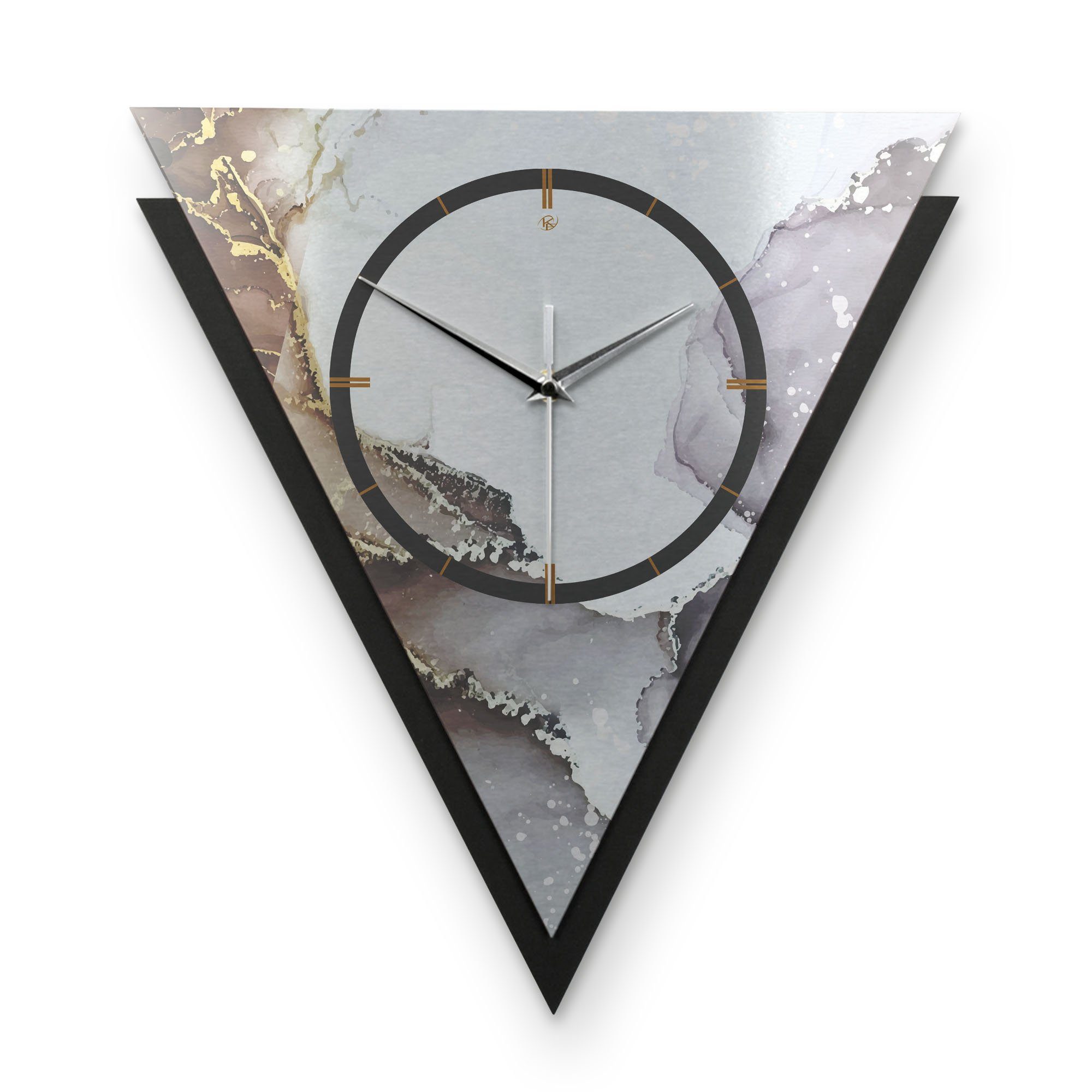 Kreative Feder Wanduhr Dreieckige 3D Designer-Wanduhr „Abstract Water“ im Metallic-Look (ohne Ticken; Funk- oder Quarzuhrwerk; elegant, außergewöhnlich, modern)
