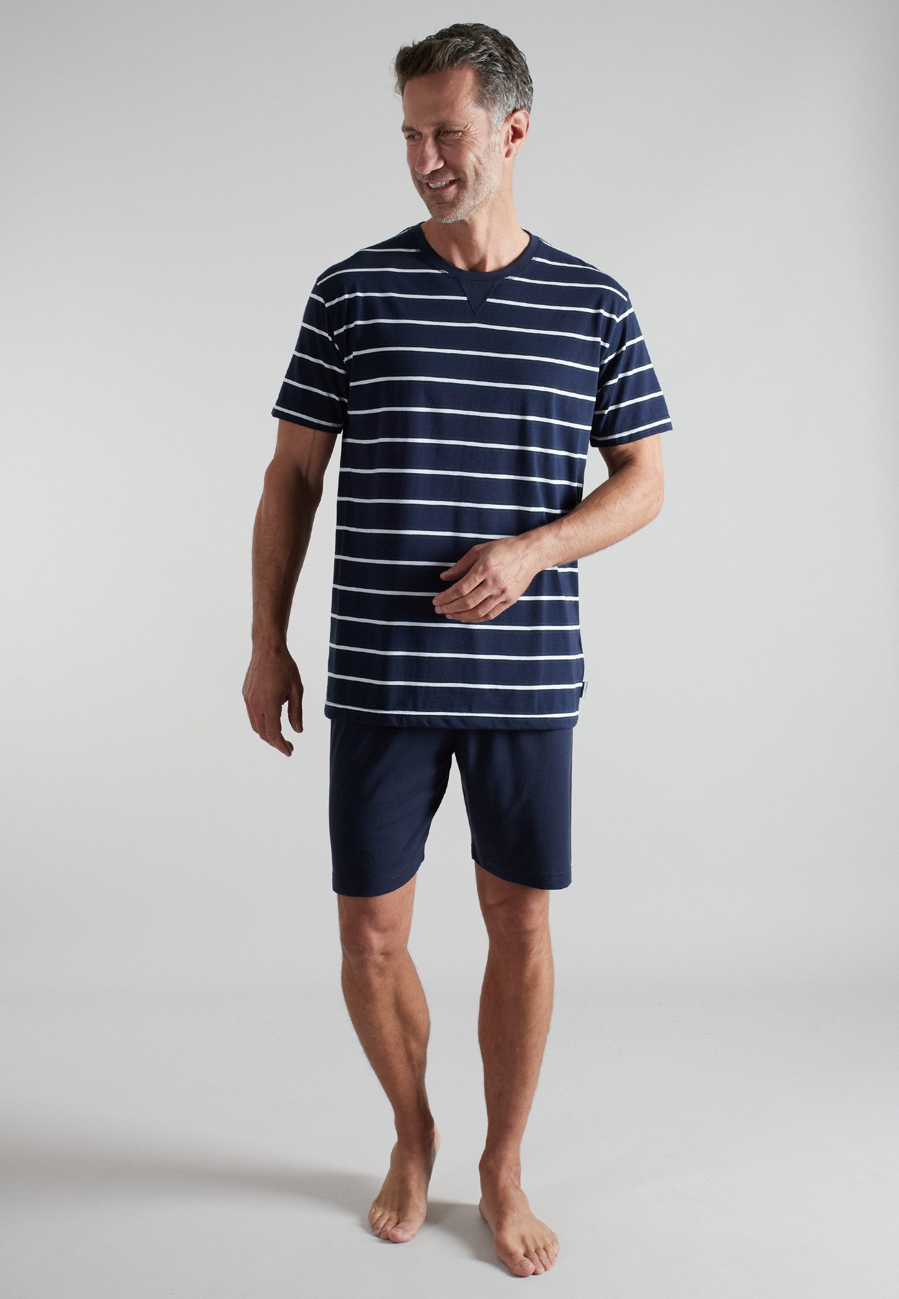 bugatti Shorty Kurzarm, Rundhalsausschnitt, kurze Hose, gestreift, Baumwollmix