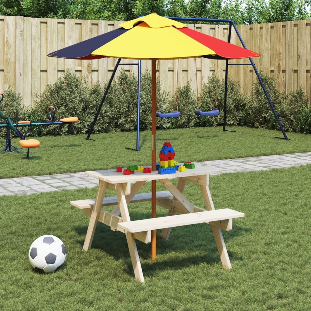 vidaXL Gartentisch Picknicktisch für 4 Kinder mit Sonnenschirm Massivholz Tanne (1-St)