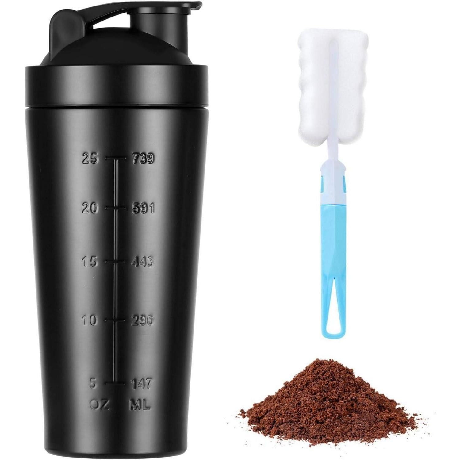 Protein Shaker Protein Shaker Edelstahl 900ml mit Skala und Shaker Balls