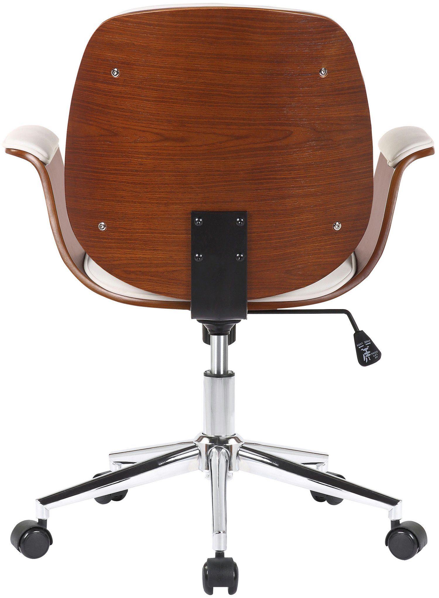 Keegan Rückenlehne TPFLiving Metall Chefsessel, chrom mit Sitz: 360° Bürostuhl (Schreibtischstuhl, drehbar - höhenverstellbar Konferenzstuhl), - und Gestell: walnuss/weiß Kunstleder bequemer Drehstuhl,