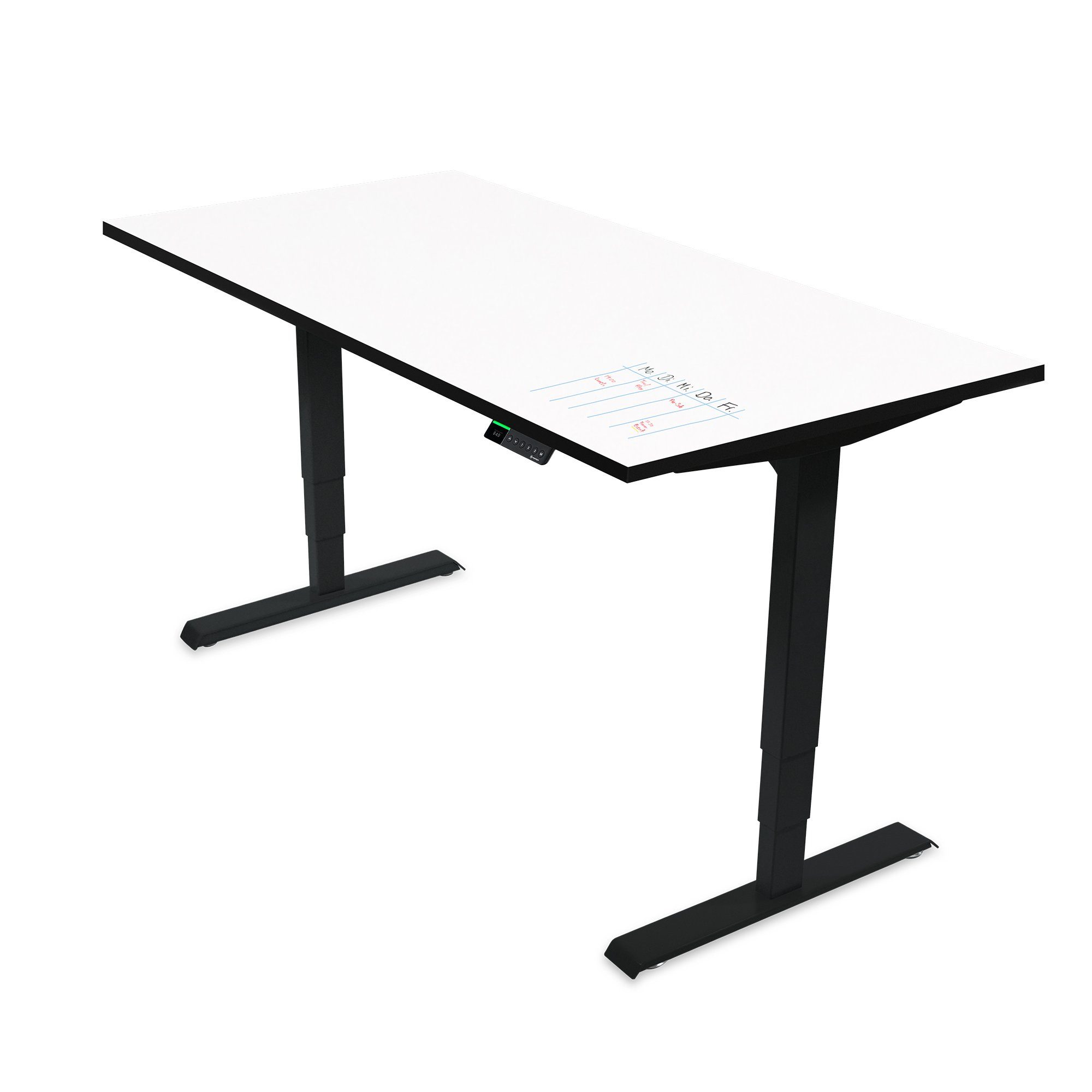 Ergotopia Schreibtisch Desktopia Draw (höhenverstellbarer Schreibtisch mit Whiteboard Platte, Beschreibbarer Schreibtisch höhenverstellbar), mit OLED Display & Smarter Erinnerungsfunktion Schwarz