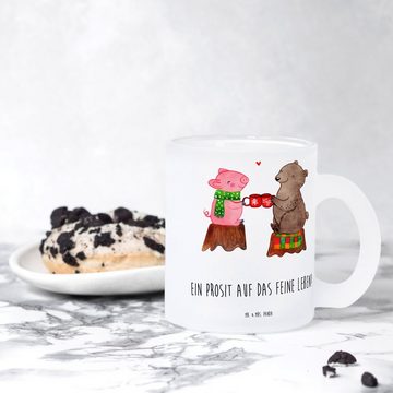 Mr. & Mrs. Panda Teeglas Glühschwein Sause - Transparent - Geschenk, Tasse, Advent, Alles Gute, Premium Glas, Außerordentliches Design