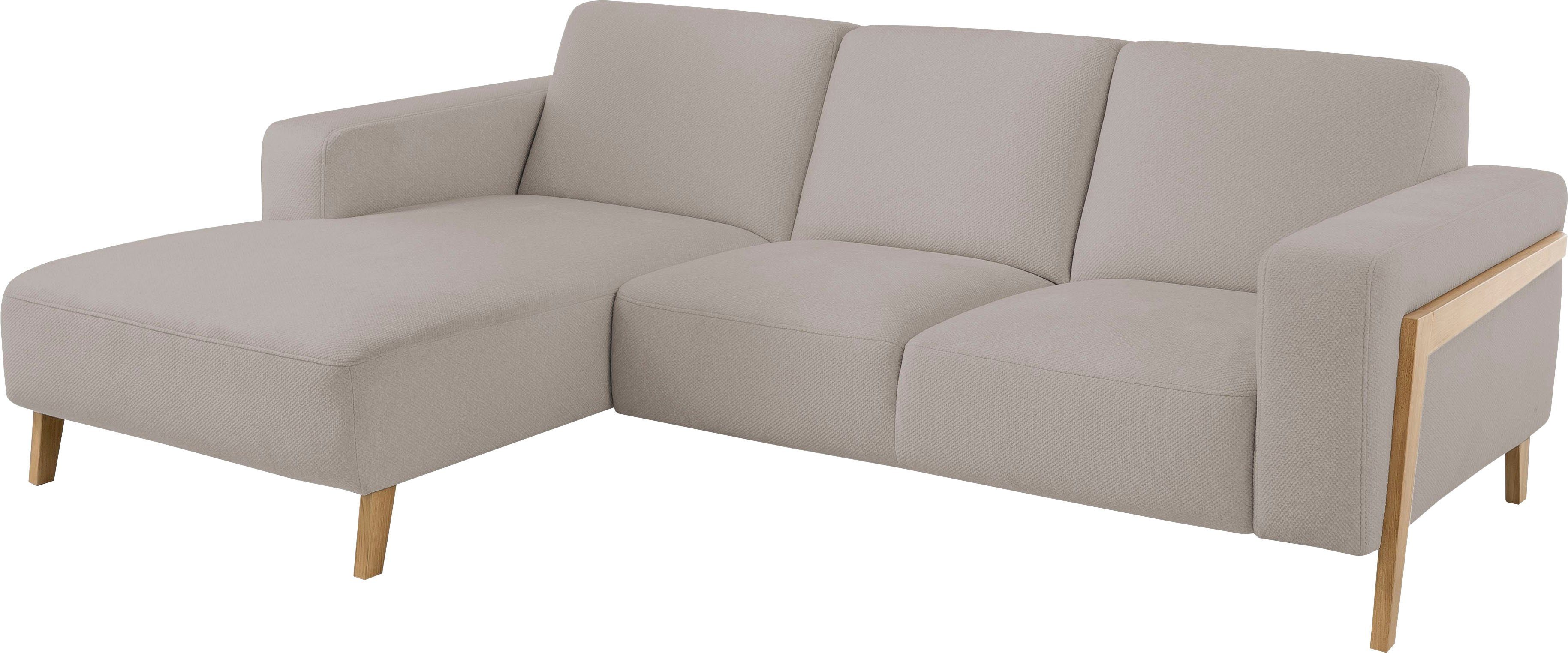 exxpo - sofa fashion Ecksofa Starr Scandic Design, tolle Verarbeitung, bequem, Sichtholz am Armteil, L-Form, wahlw. elektrische Sitztiefenverstellung, Massivholzfüße