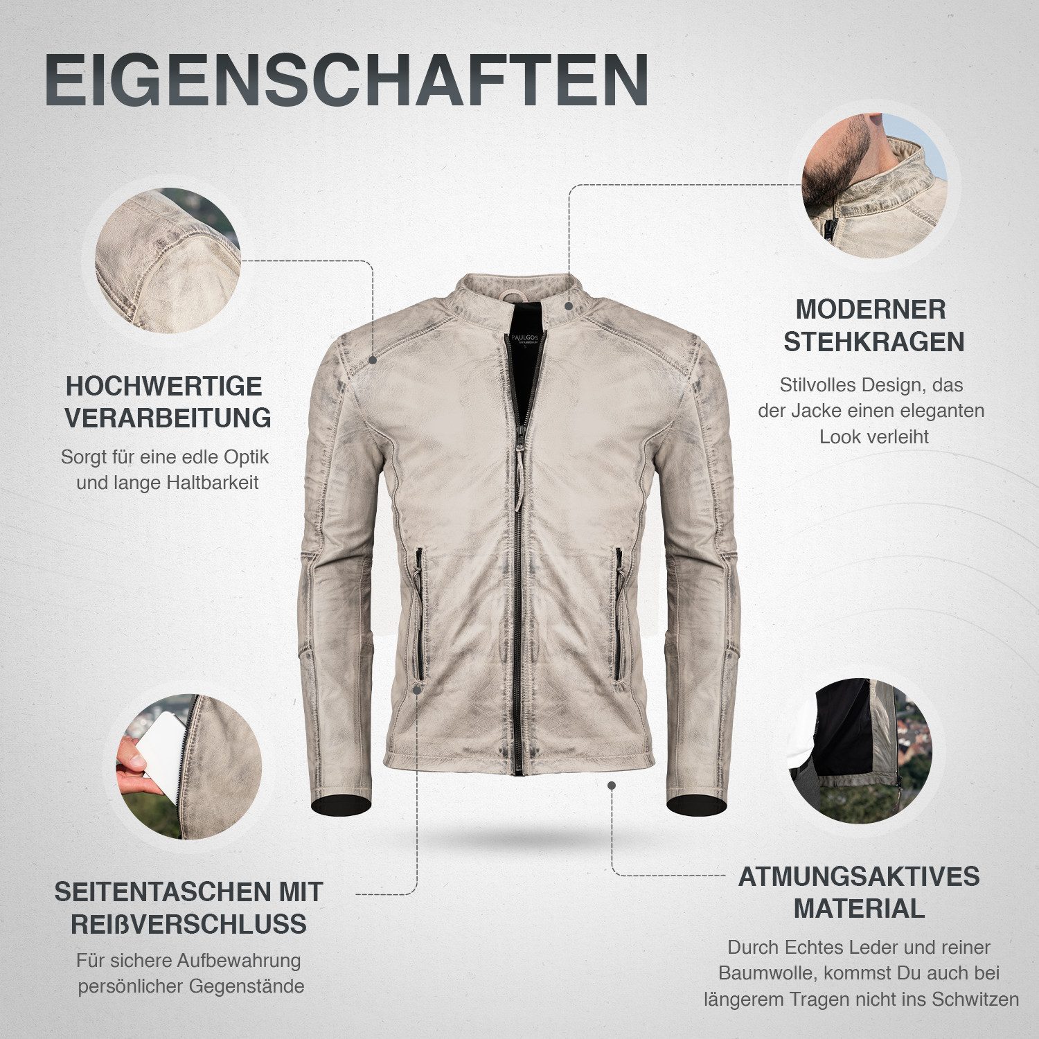 PAULGOS Lederjacke Herren Jacke Übergangsjacke Biker Look 100% Echtleder D3 günstig online kaufen