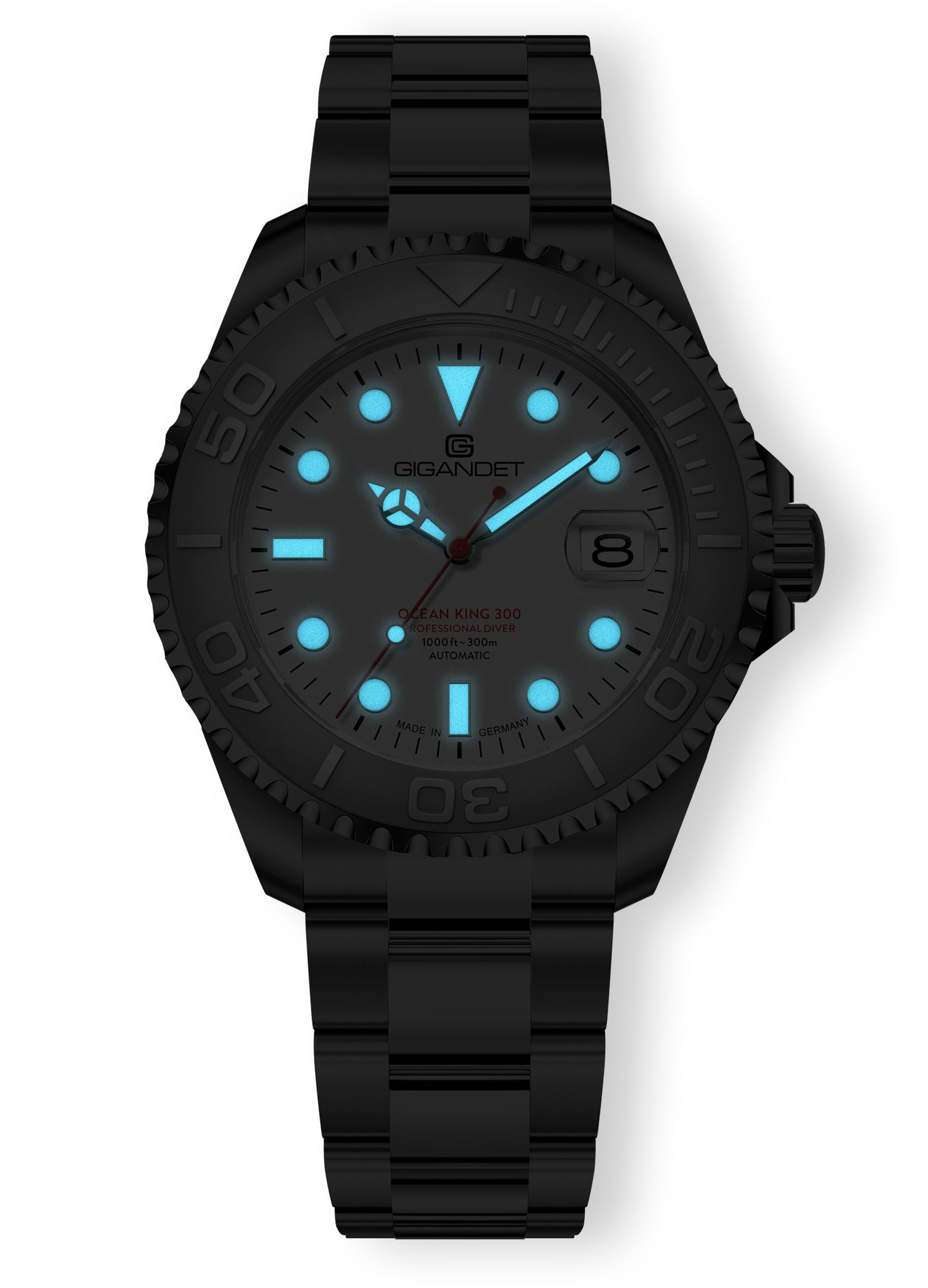 Gigandet Automatikuhr OCEAN KING, Made in Germany, Saphirglas, Edelstahl-Inlay, Swiss SuperLuminova