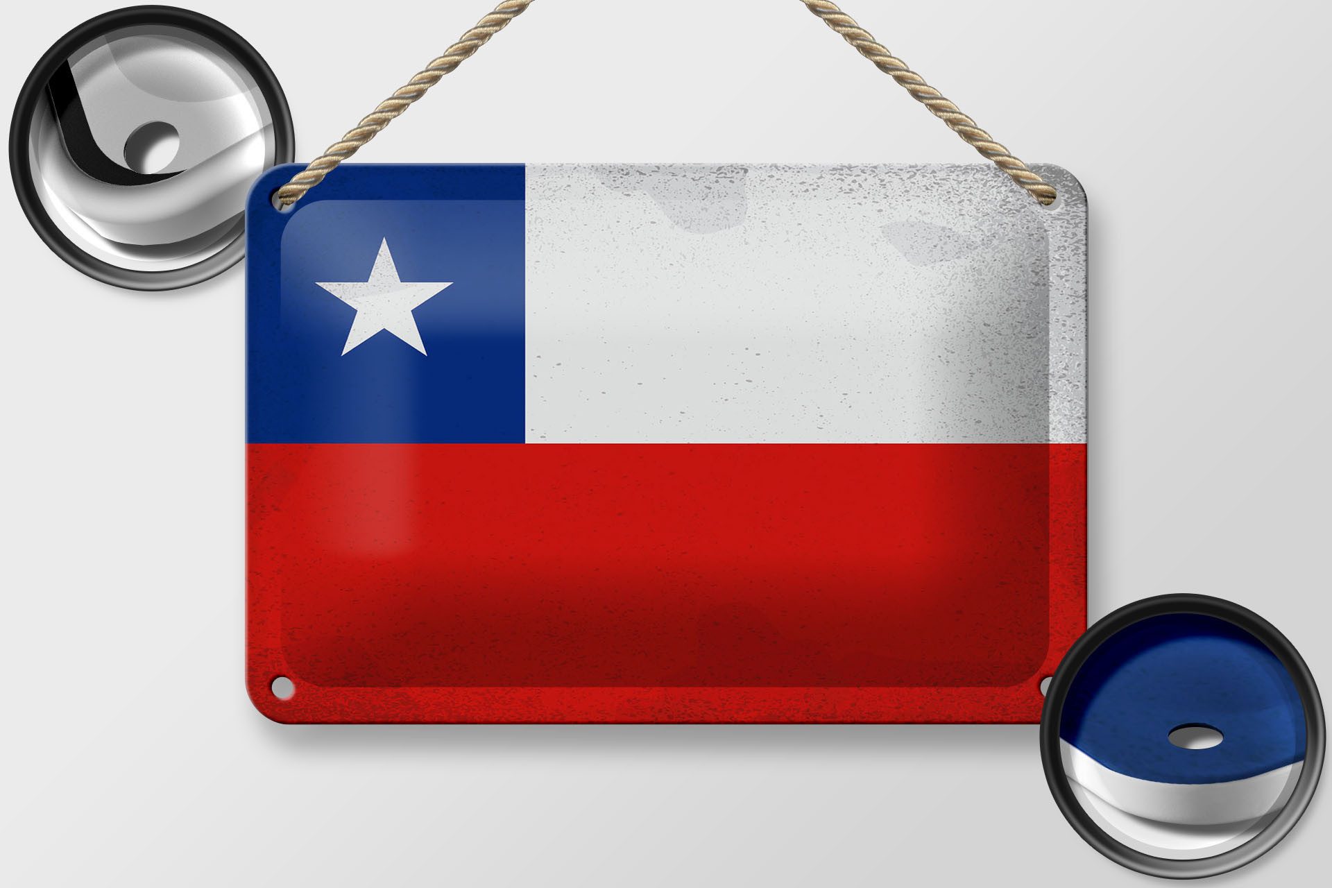 Femer GmbH Metallschild Flagge Chile 18x12cm Flag of Chile Vintage, (1 St), gewölbte Oberfläche, abgerundete Ecken, umgeschlagene Kanten