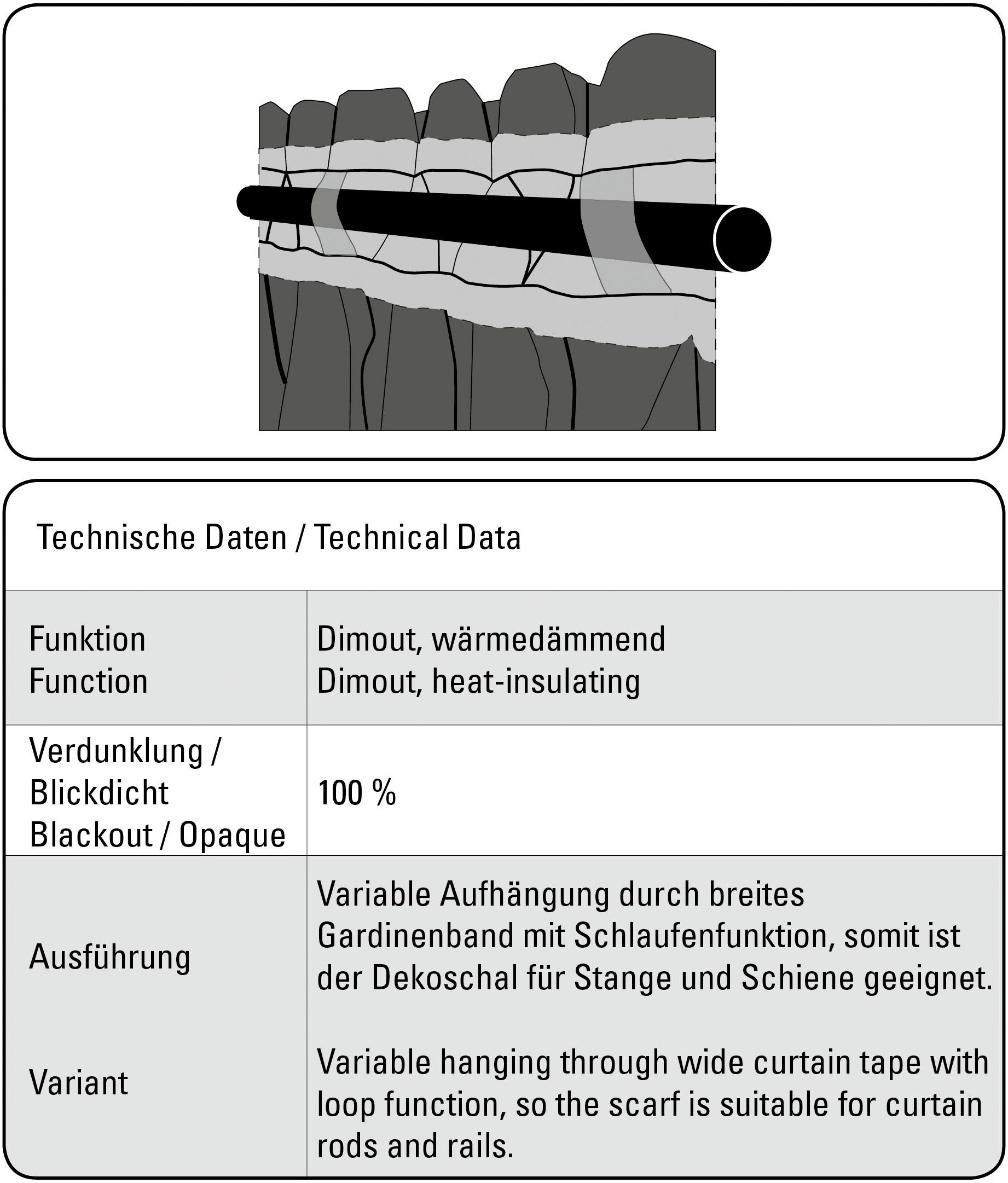 Sehlbach Gardine Schal Dimout Uni (1 St), Schlaufen, abdunkelnd, mit Gardinenband und verdeckten Schlaufen – Bild 4 von 5