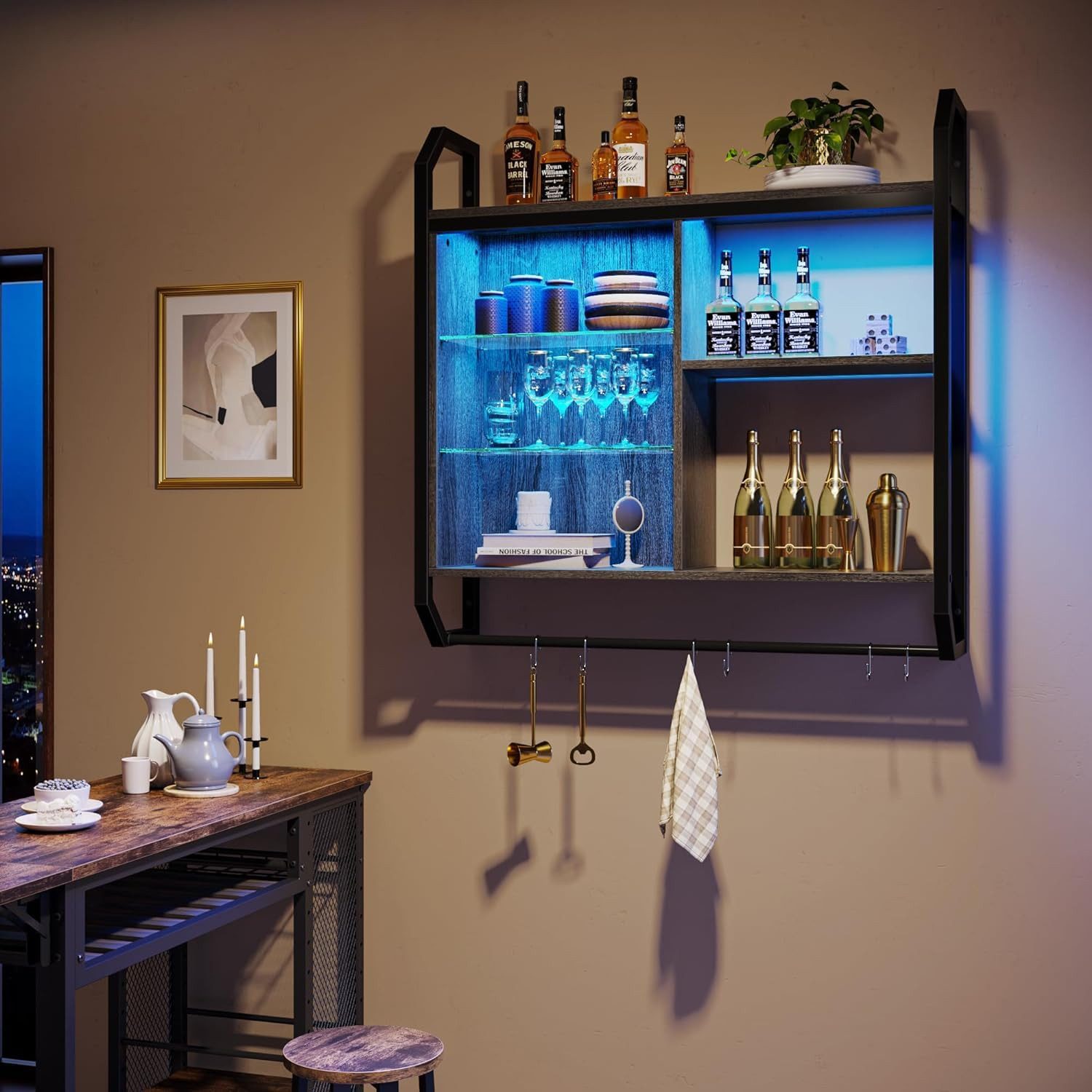 Bestier Wandregal Küchenregal, LED-Gaming-Regale (19.8 x 84 x 88.6 cm) mit verstellbarem, Badezimmer Regal, Schweberegal für Gaming Zimmer, Wein, Kaffee Bar