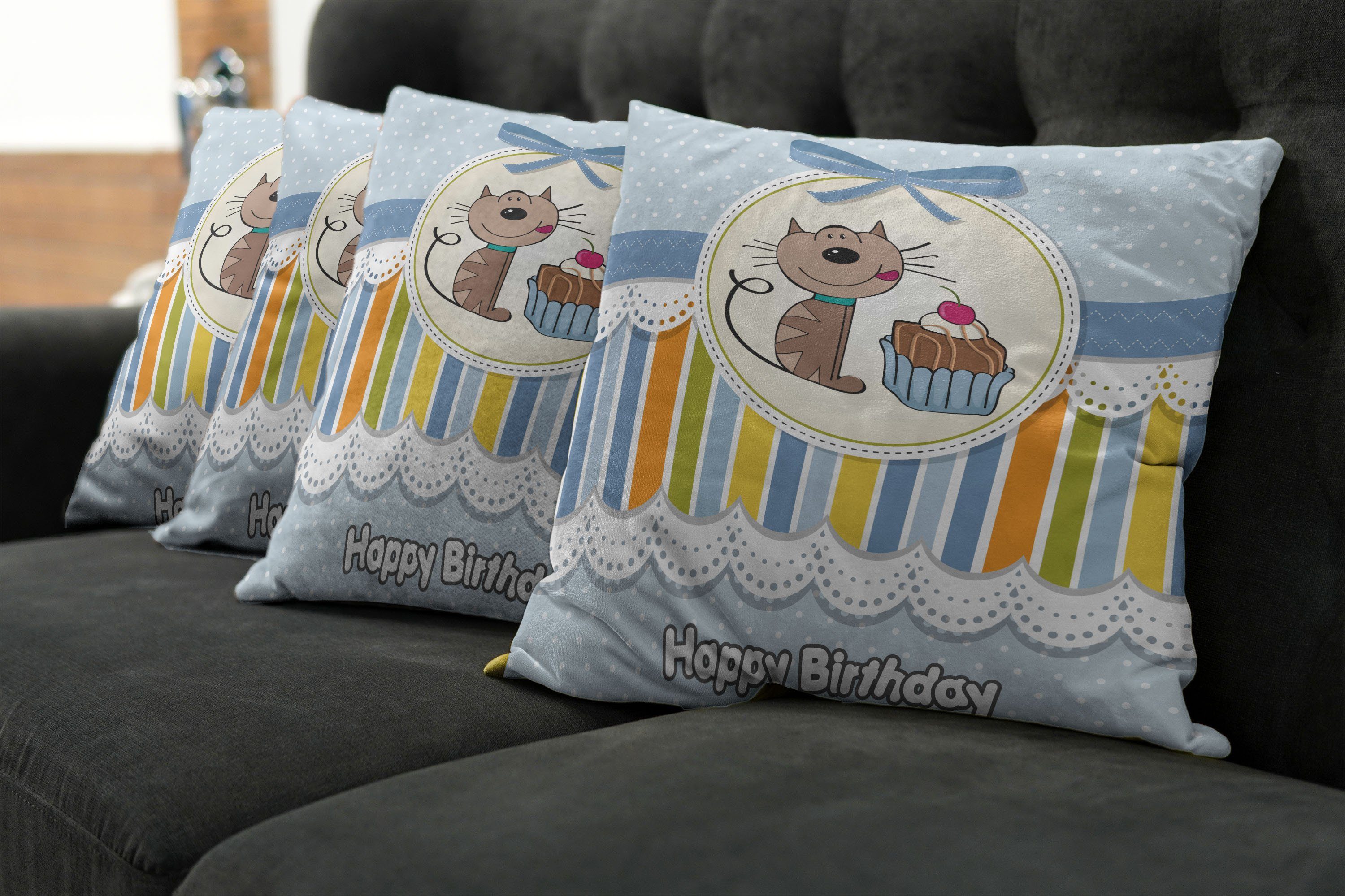 Doppelseitiger Kissenbezüge Stück), Baby-Katze Geburtstagsparty Digitaldruck, Kuchen Abakuhaus Modern (4 Accent mit