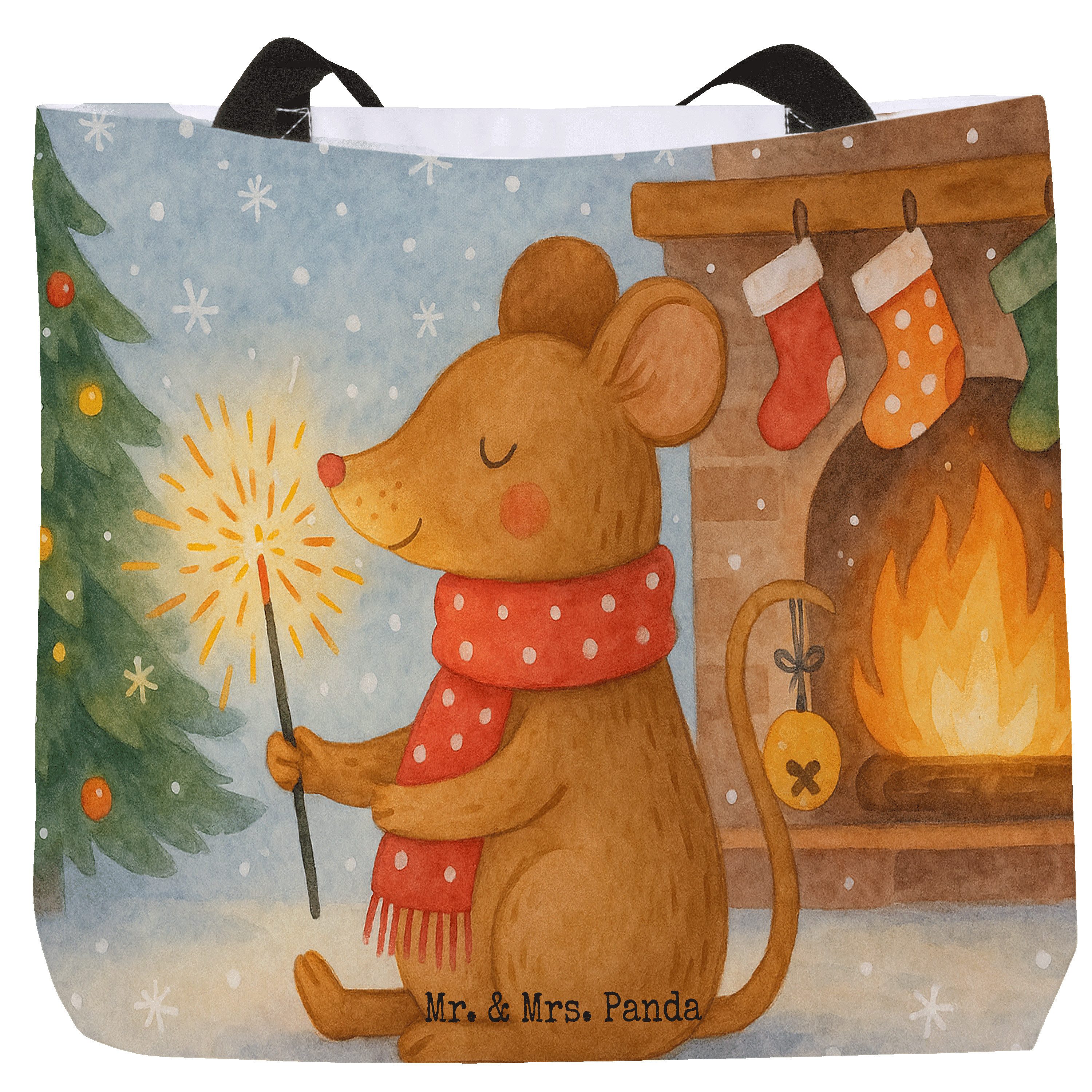 Mr. & Mrs. Panda Shopper Maus Weihnachten Design, Schultasche, Weiß, Reisetasche, Schultasche, (Packung), Schulbeutel Freizeittasche Alltagstasche