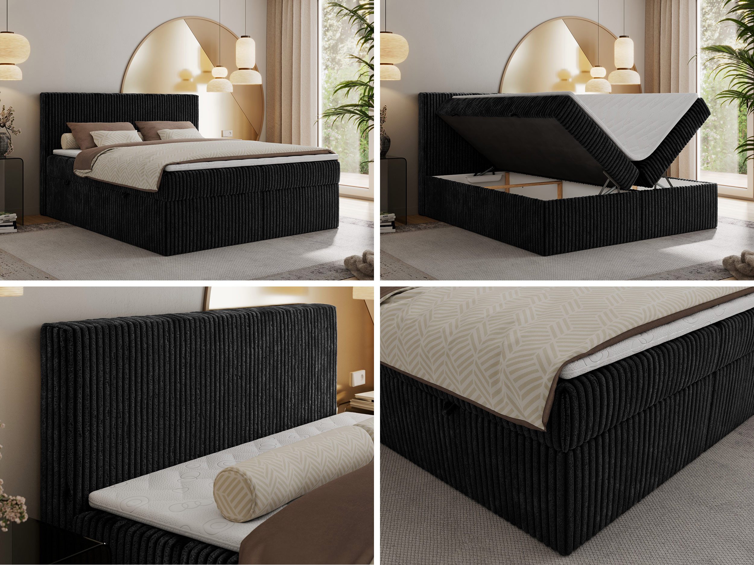 MKS MÖBEL Boxspringbett TILIANO (Packung, Set, Gepolstertes Kopfteil, Topper T25, Polsterbett, T30-Schaum), Doppelbett, Multipocket-Matratzen, Zwei Bettkästen, Cord Bett