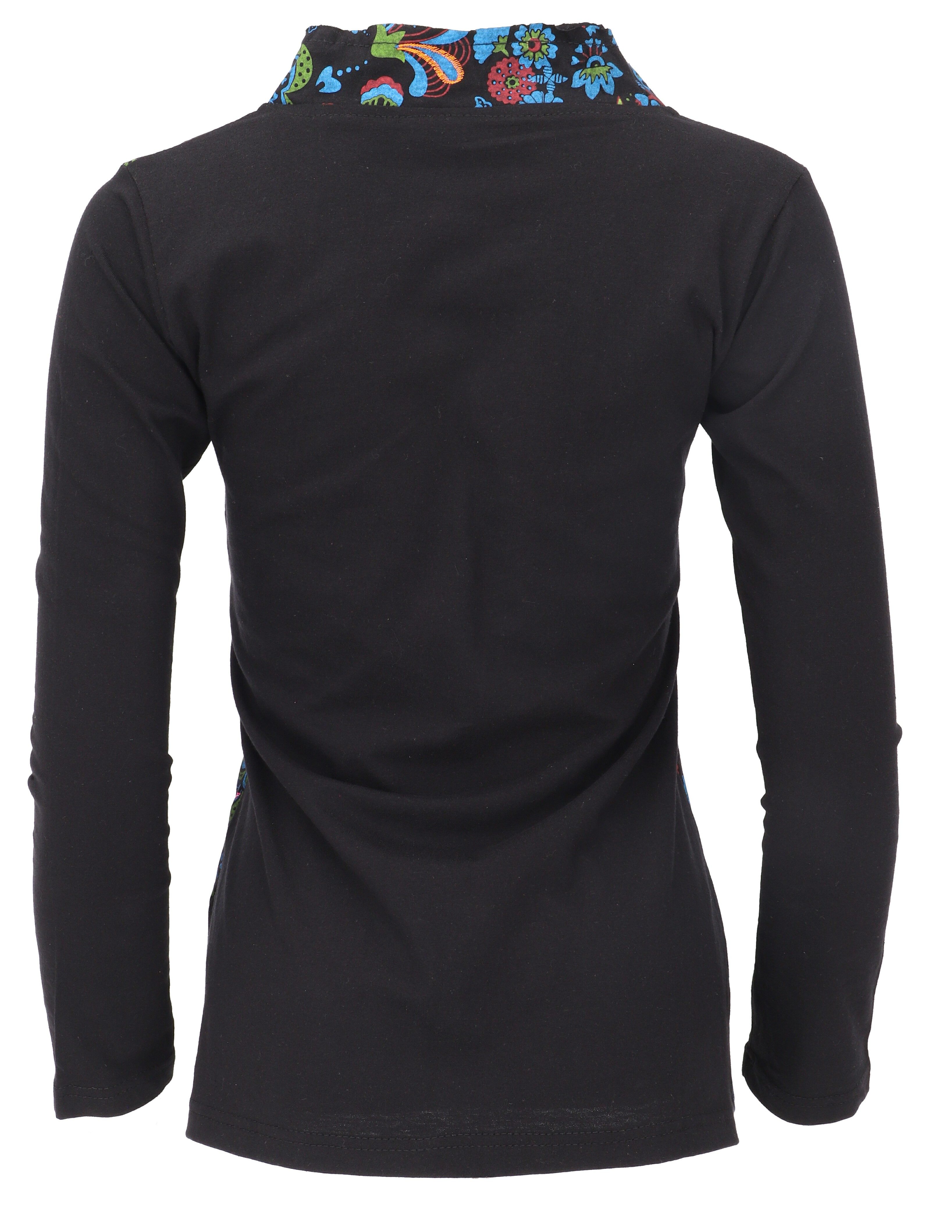 Guru-Shop Longsleeve Besticktes Langarmshirt mit V-Neck Flower Power.. alternative Bekleidung – Bild 4 von 5