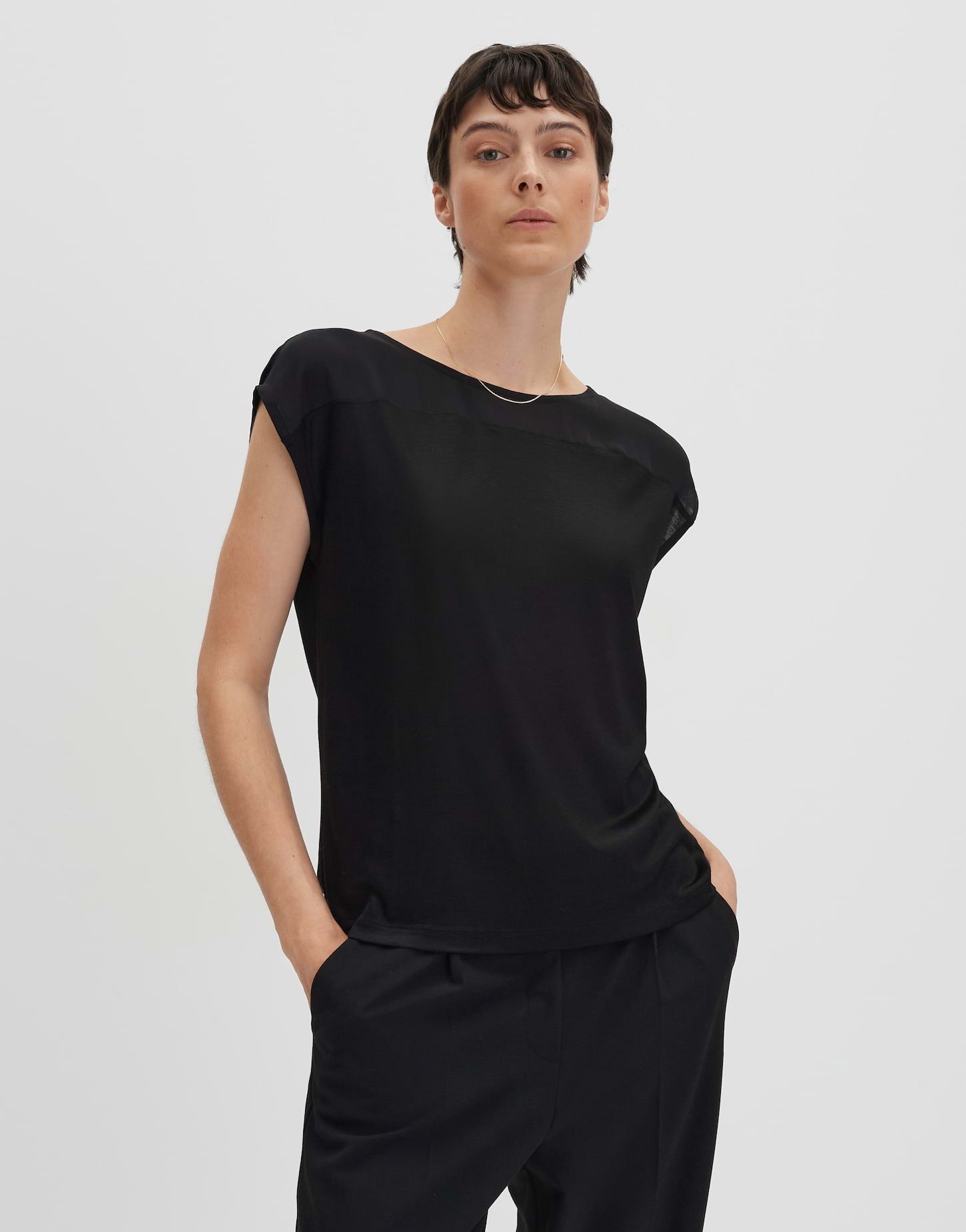 someday Kurzarmshirt KIRIMA Regular mit zarten Chiffonkrepp