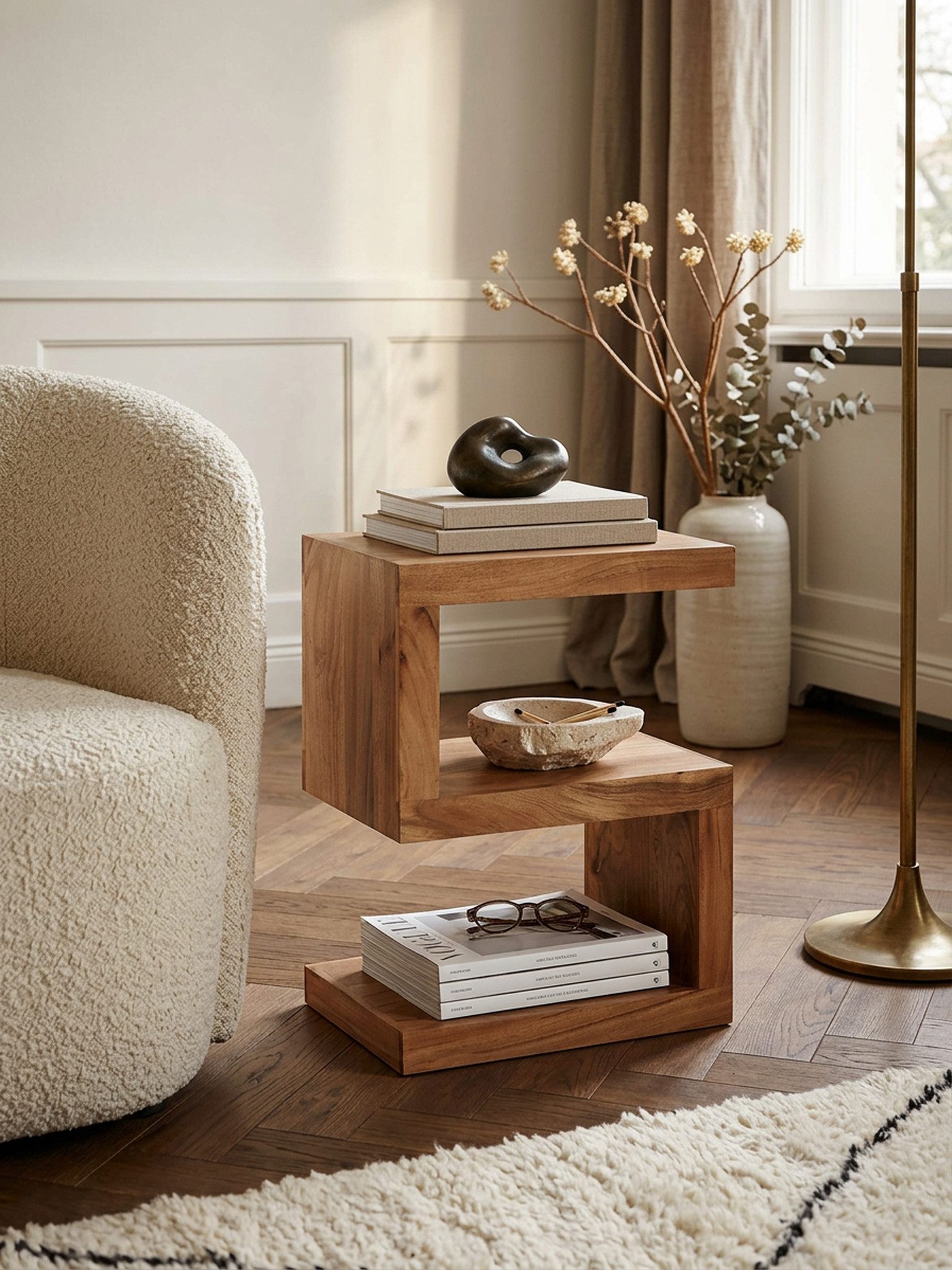 KADIMA DESIGN Beistelltisch Beistelltisch MUMBAI Massivholz Akazie S Cube 60 cm hoch, Wohnzimmer-Tisch Design braun Landhaus-Stil Couchtisch
