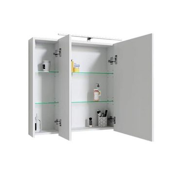 ML-DESIGN Badezimmerspiegelschrank Spiegelschrank Badschrank Badspiegel Wandspiegel 3er Set mit LED Beleuchtung Steckdose Lichtschalter 90x72x15cm Weiß