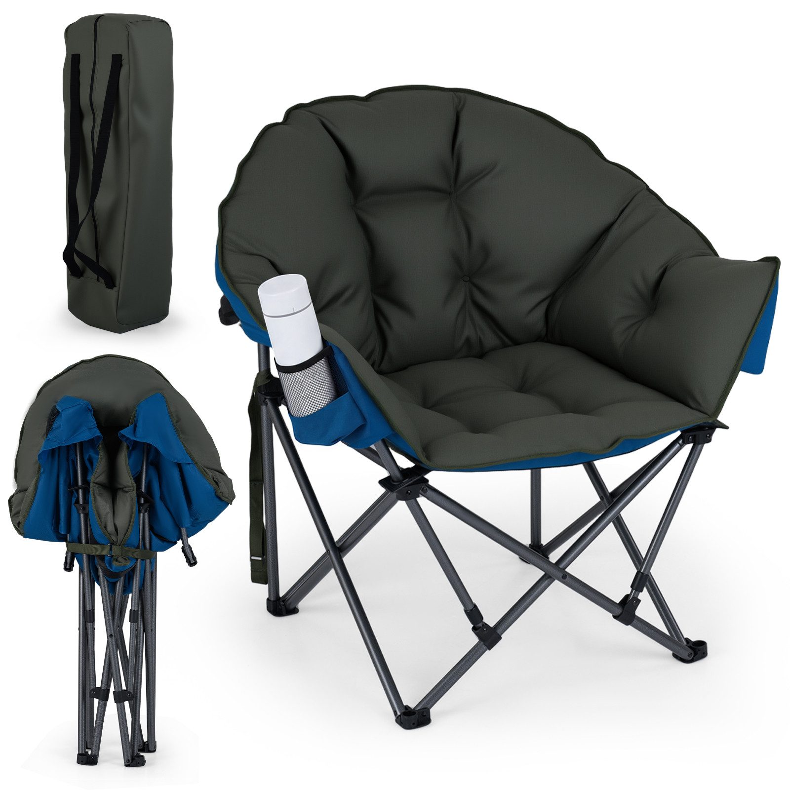 COSTWAY Campingstuhl, Klappstuhl gepolstert XXL mit Getränkehalter, bis 227kg