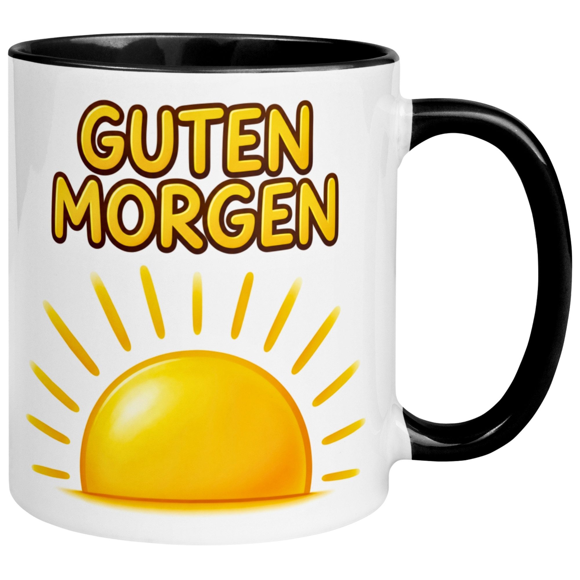 Momentals Tasse Guten Morgen – Sonnenaufgang mit Sonnenschein – Morgenmuffel Geschenk, Gratis Versand · Links-&Rechtshänder · Spülmaschinenfest
