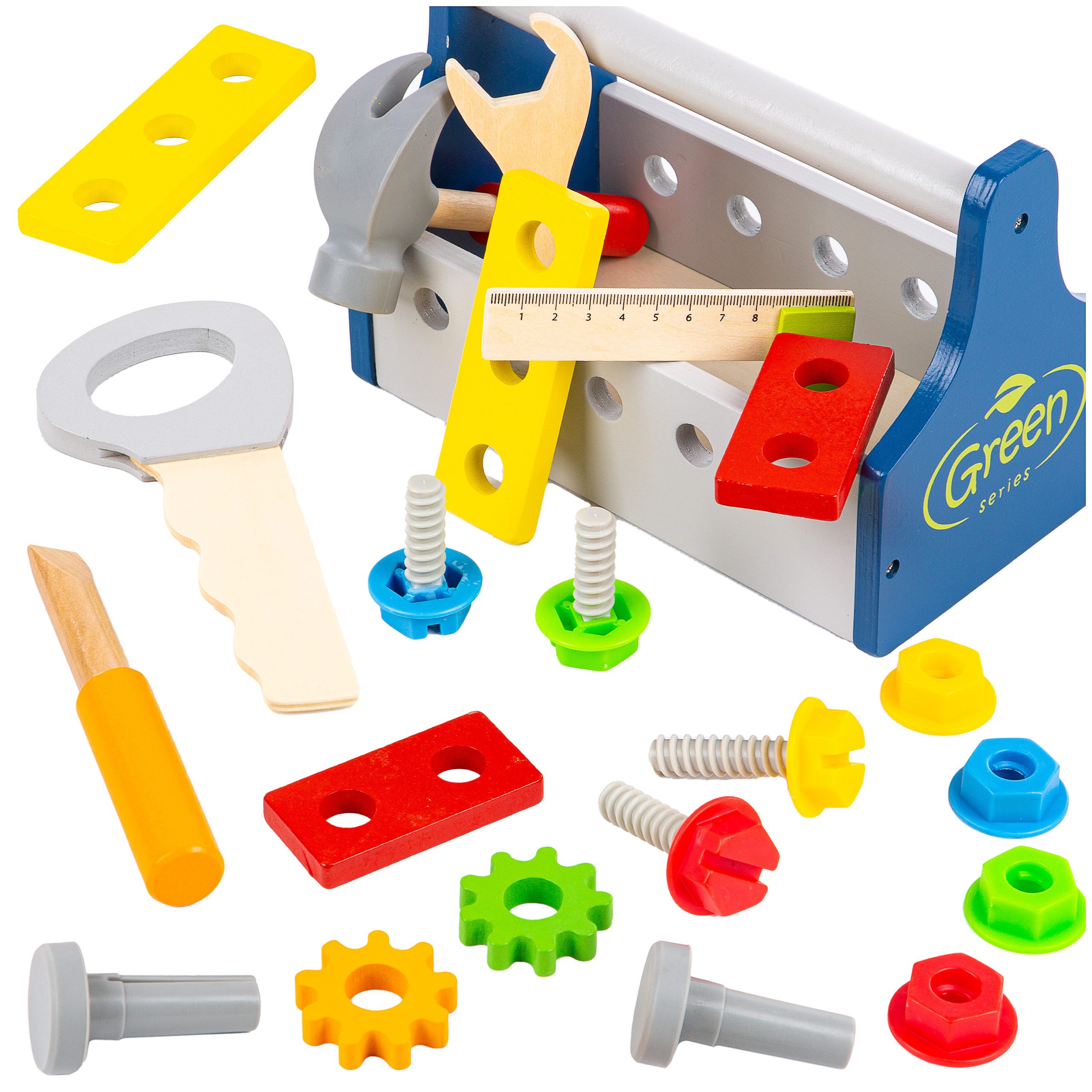 Green Series Kinder-Werkzeug-Set Werkzeugkiste Werkzeugkasten Kinder mit 22 TLG - Zubehör aus Holz, (22-tlg)