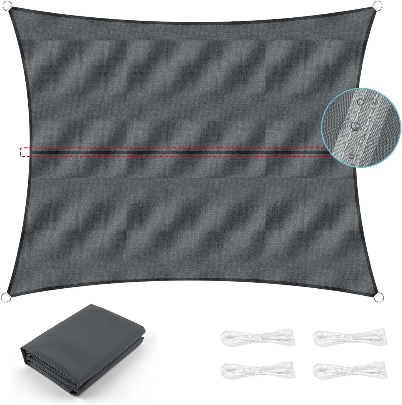 FELIXLEO Sonnensegel Sonnensegel 3x3 m Rechteckig Wasserdicht 95% UV Schutz Anthrazit