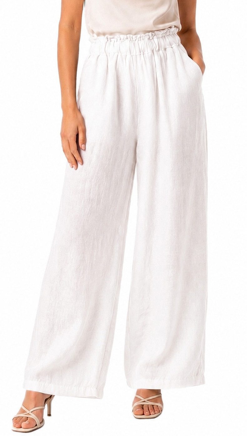 dy_mode Leinenhose High Waist Damen Leinenhose Weitbein Palazzo Hose Sommerhose in Unifarbe, High Waist, mit elastischem Bund
