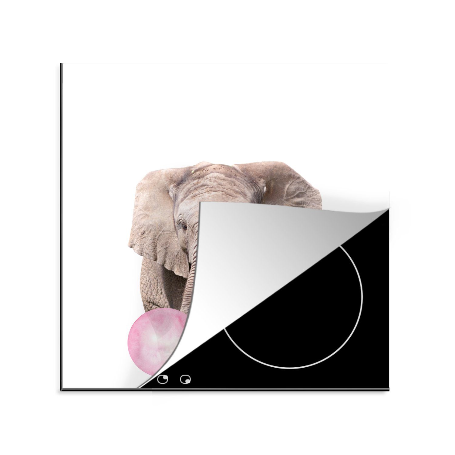 (1 tlg), Tiere, Kinder Vinyl, Ceranfeldabdeckung, cm, Herdblende-/Abdeckplatte - 78x78 Kaugummi für - - MuchoWow Elefant - küche Arbeitsplatte Rosa Mädchen -