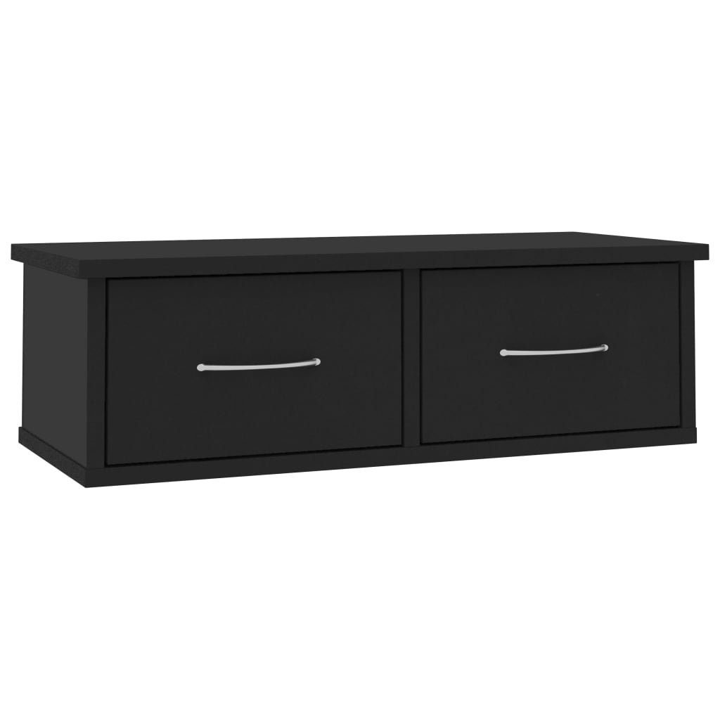 furnicato Wandregal Schwarzes aus Holzwerkstoff mit 2 Schubladen, 60x26x18,5 cm, 1-tlg., Stabiles Schweberegal mit viel Stauraum für Flur oder Wohnzimmer