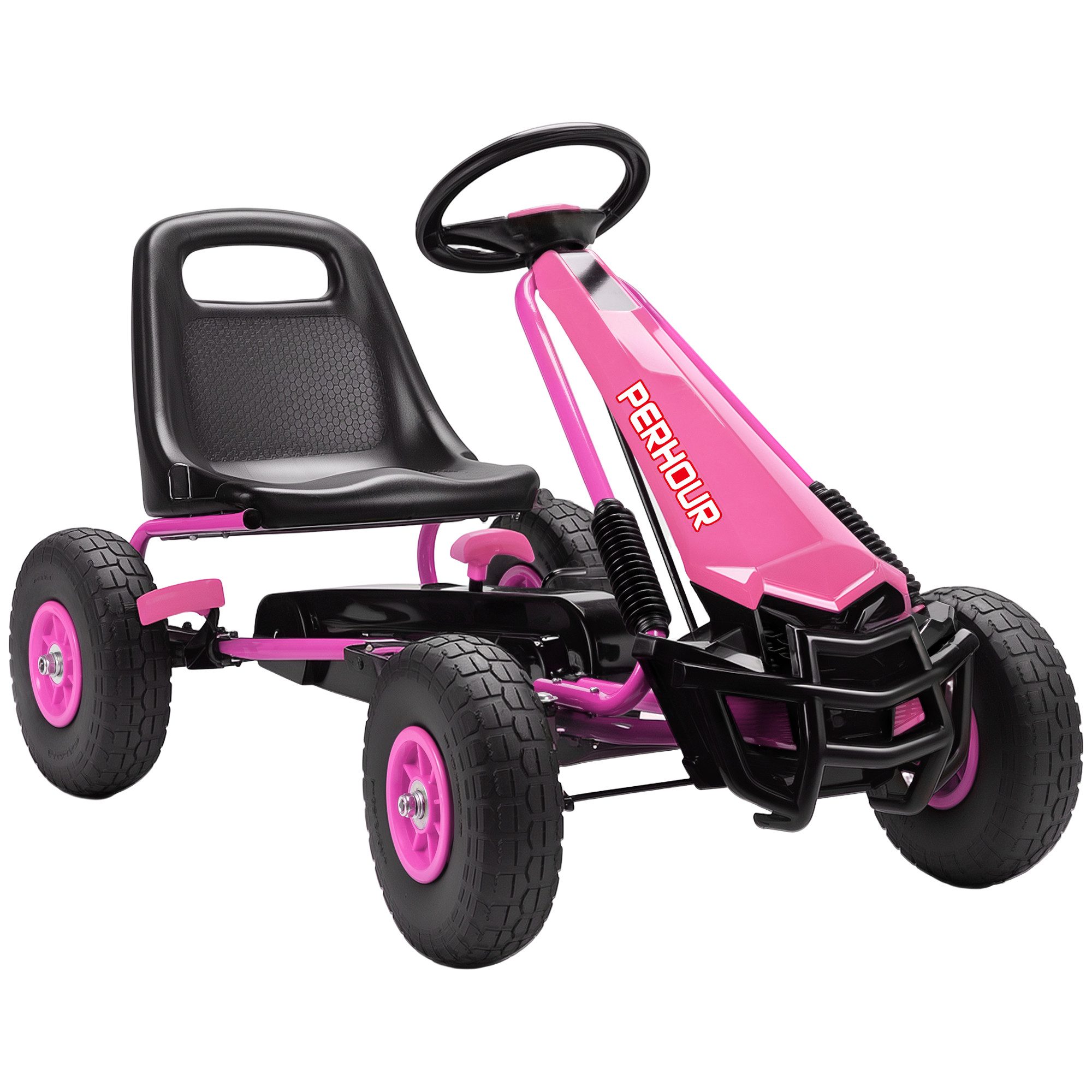 AIYAPLAY Go-Kart Tretauto mit Handbremse, verstellbarem Sitz, Pedalantrieb, für Kinder 3-8 Jahren, Rosa