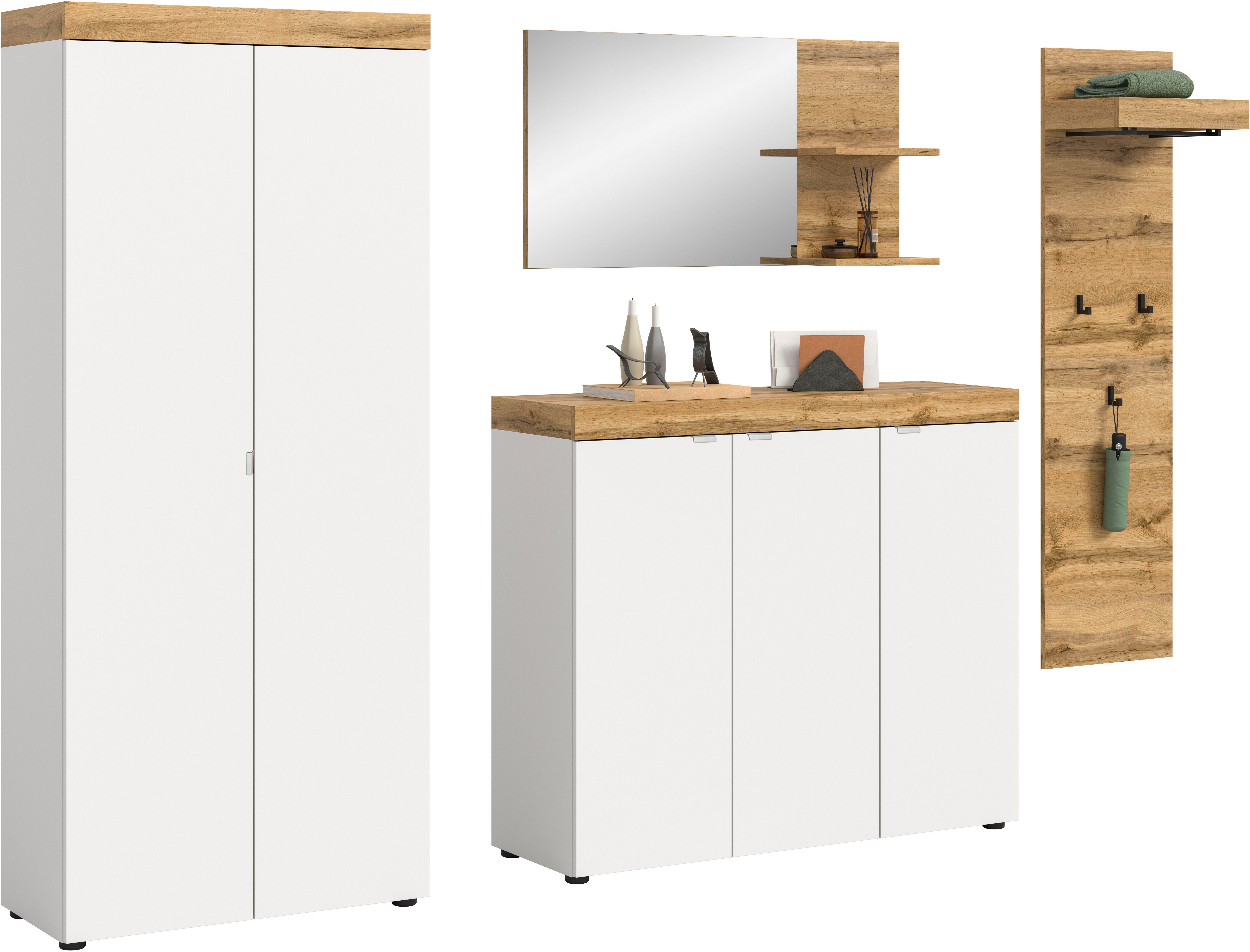 OTTO home Garderoben-Set MAMBO II, 4-teilig, TOPSELLER!, stehend montierbar, (4-St., bestehend aus: Schuhschrank, Schuhkommode, Spiegel & …