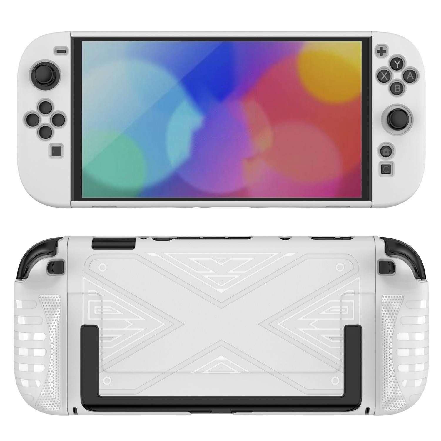Wigento Handyhülle Für Nintendo Switch 2 Abnehmbare X-Design Hülle mit Halterung Weiß, Abnehmbare X-Design Hülle mit Halterung und Griffzone