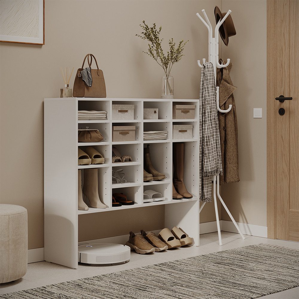 Vicco Schuhregal Hermia, Weiß, 104.2 x 99 cm mit 16 offenen Fächern, 1-tlg.