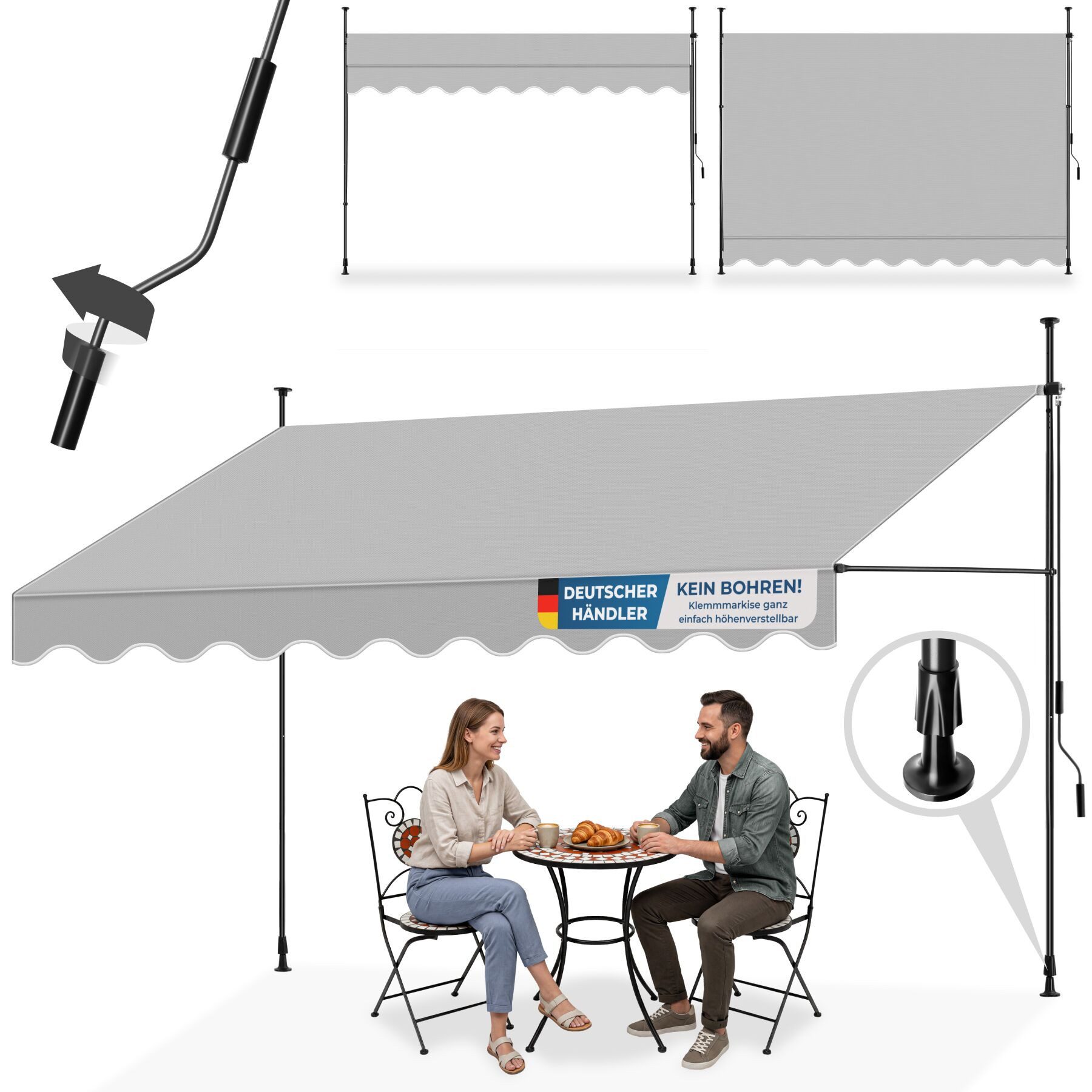 Klemm-Senkrechtmarkise Klemmmarkise mit Handkurbel und bis 90° neigbar, UV-beständig