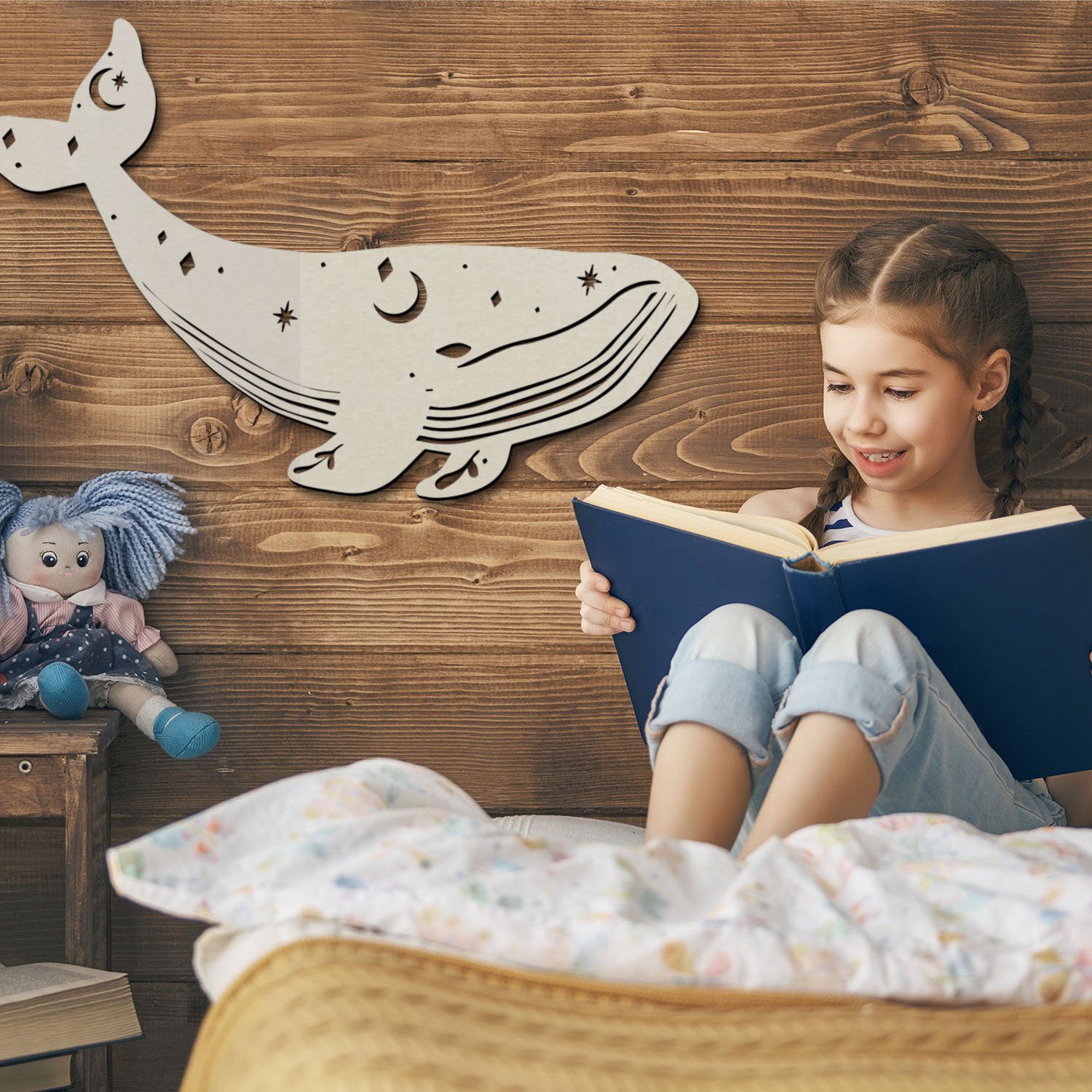 Namofactur LED Nachtlicht Wal Kinderzimer Wand Lampe Dekoration, Nachtlicht für Kinder, Ohne Zugschalter/Stern, LED fest integriert, Warmweiß